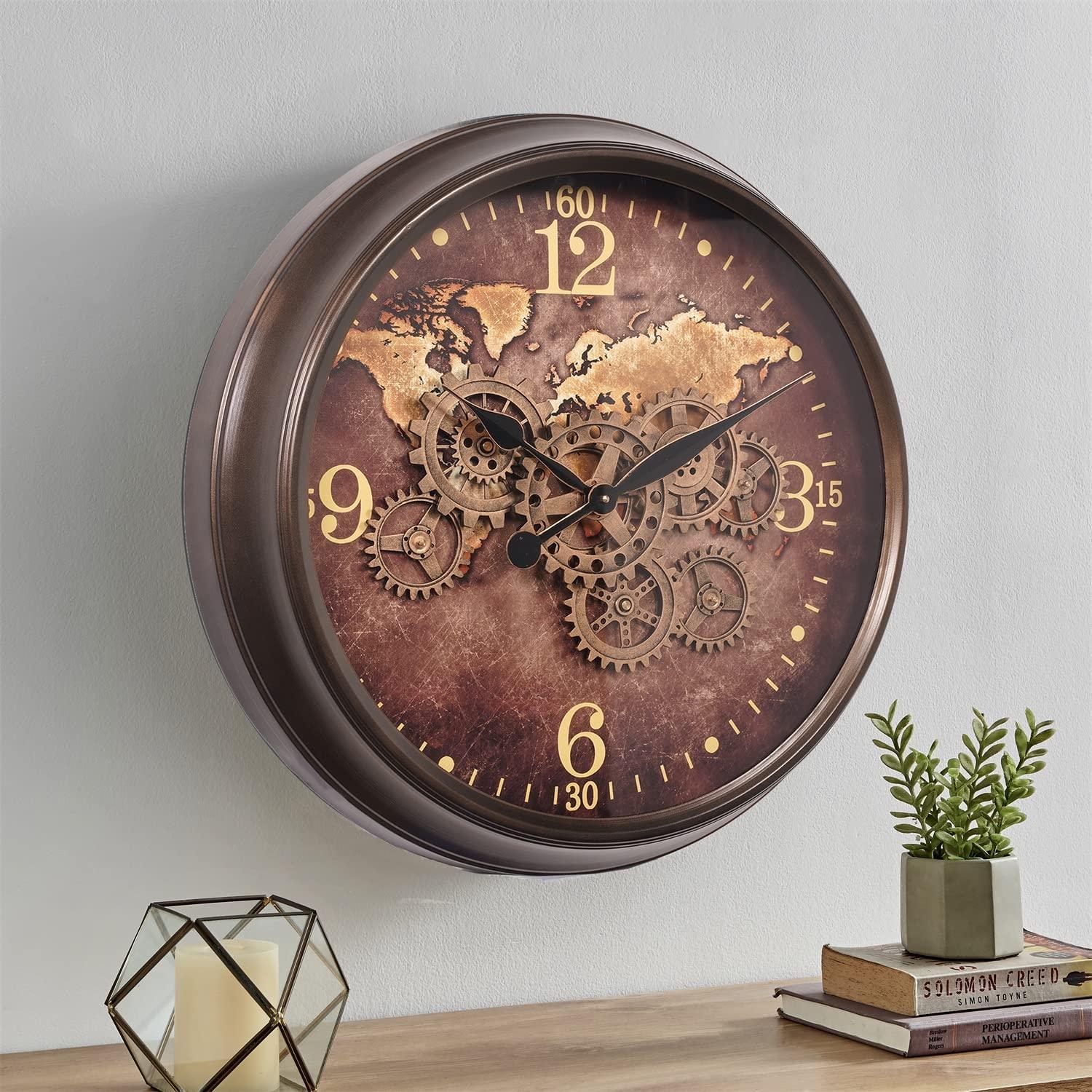 CLXEAST 24 Inch Large Moving Gear Wall Clock for Farmhouse Living Room Decor,Vintage Industrial Bronze Gold Metal Wall Clock for Home Office,House Warming Gifts New Home - Unique Gift Market