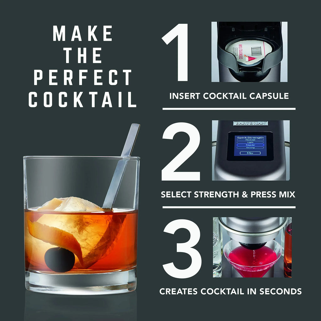 Bartesian Professional Cocktail Machine and Margarita Maker - High Capacity Bar Cocktail Mixer with 5 Premium Glass Bottles for Parties and Entertaining - Push-Button Technology and Easy Clean Design - Unique Gift Market