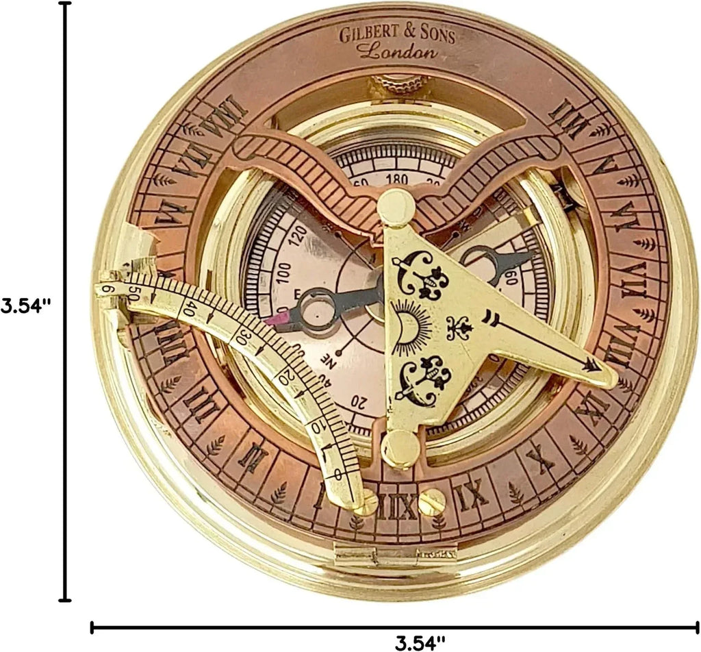 Brass Nautical - Antique Brass & Copper Sundial Compass, Sundial Clock in Box Gift Sun Clock Ship Replica Watch - Unique Gift Market