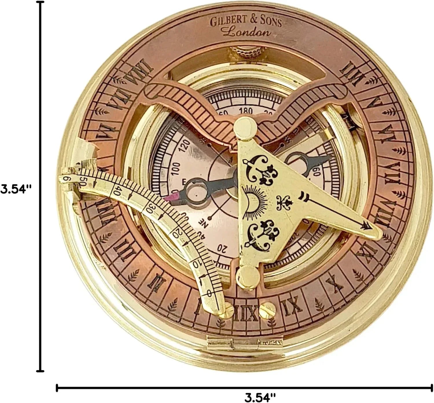 Brass Nautical - Antique Brass & Copper Sundial Compass, Sundial Clock in Box Gift Sun Clock Ship Replica Watch - Unique Gift Market