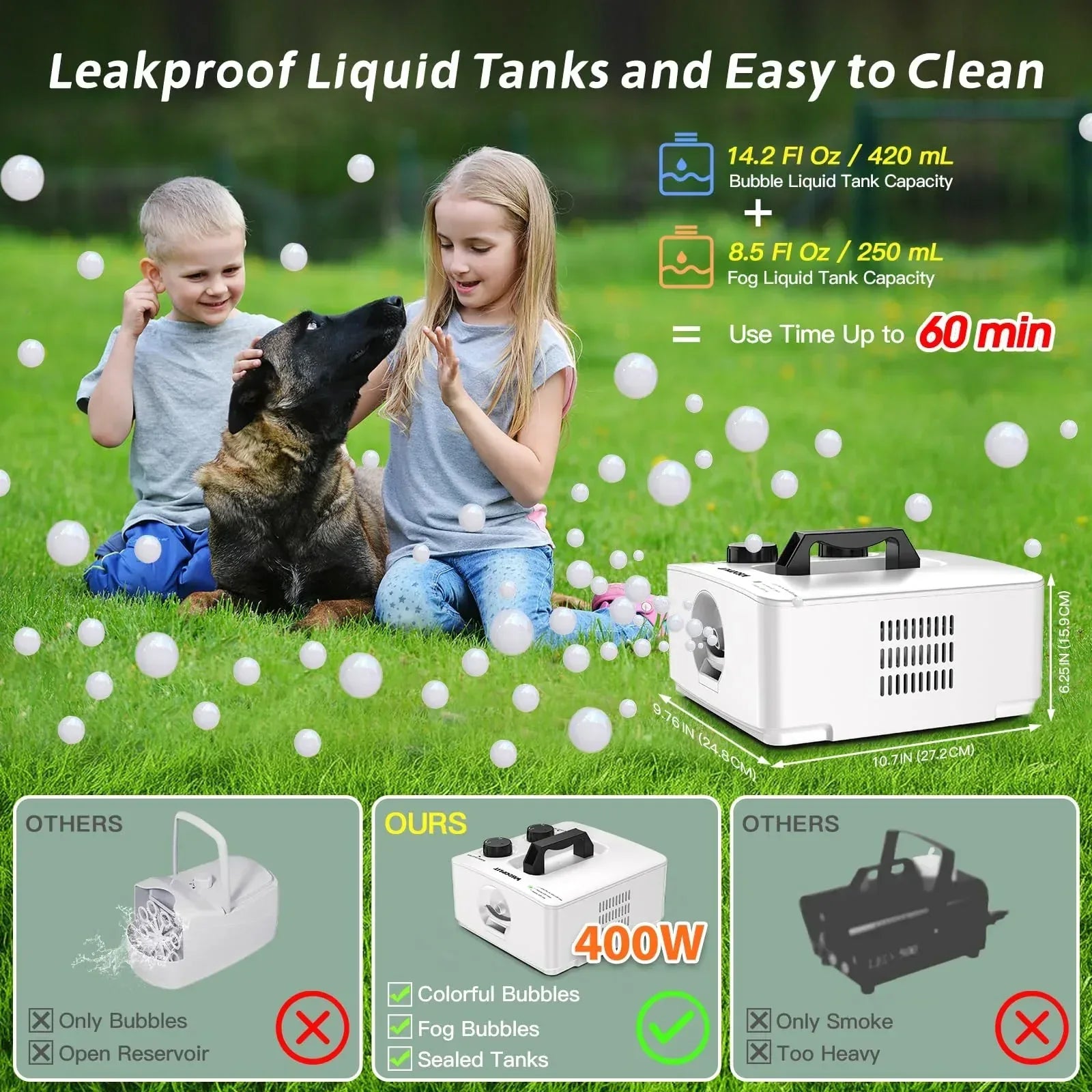 Fog Bubble Machine, 2 in 1 Smoke Bubble Maker, 400W No-Spill Smoke Bubble Blower, Make Colorful Bubbles | White Fog Bubbles for Indoor Outdoor Birthday Halloween Party - Unique Gift Market