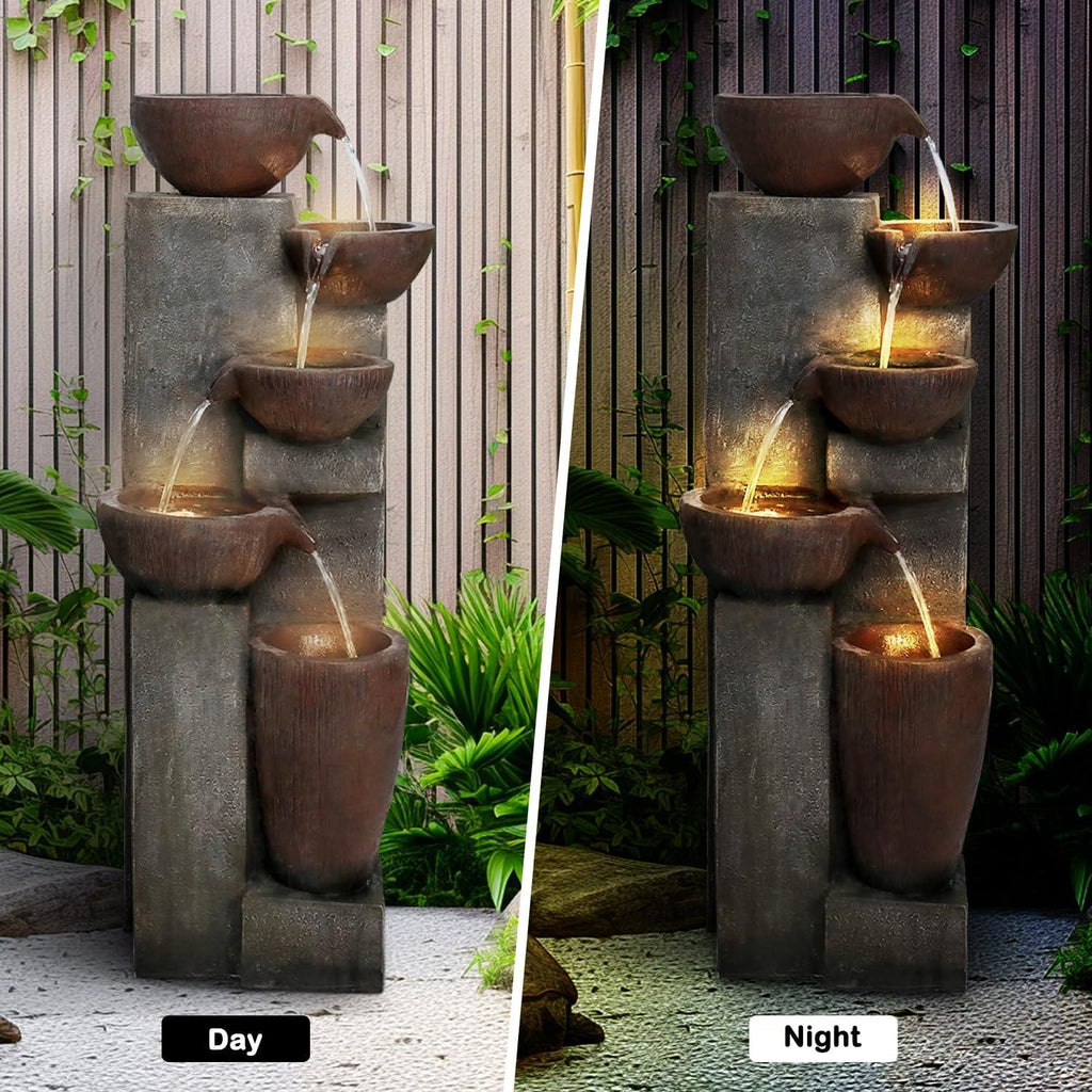 Naturefalls 40" Tall Outdoor Water Fountain and Waterfalls - Large Garden Fountain with LED Lights, 4-Tier Crocks, Indoor and Outdoor Fountains for Garden, Patio, Deck, Porch, Backyard and Home, Gray - Unique Gift Market
