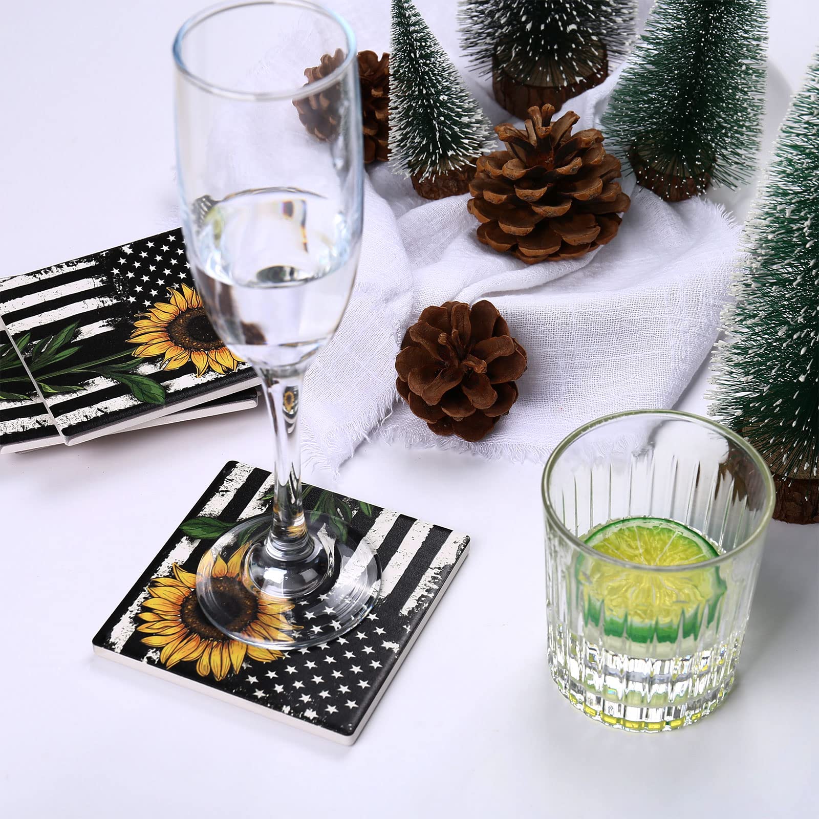 Funny Drink Coasters Ceramic Absorbent Coasters, Don't up The Table Unique Stone Drink Coaster with Cork Back for Coffee Table, Living Room, Family and Friends (Round-White, 6)
