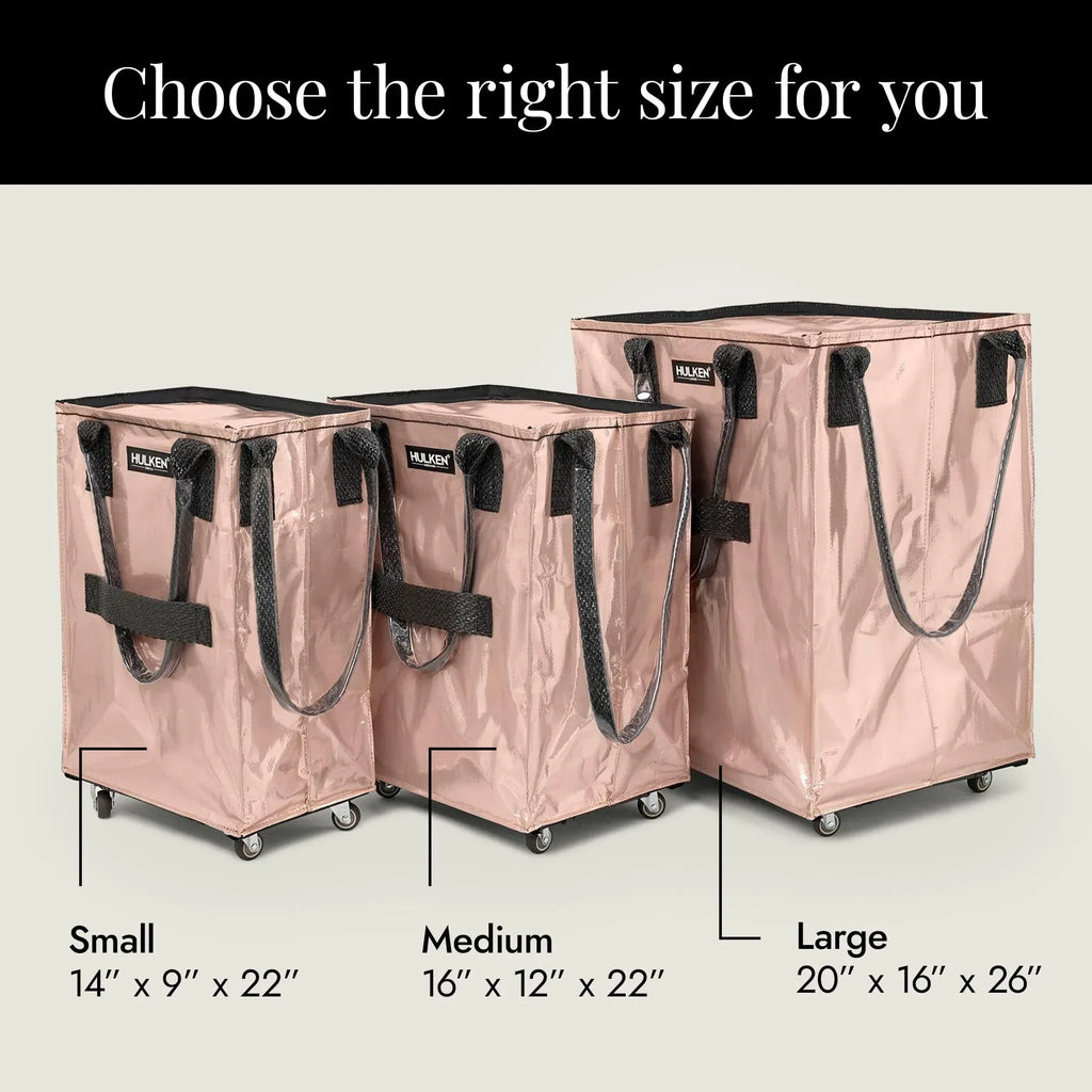 (Medium, Rose Gold) Reusable Grocery Bag On Wheels, Shopping Trolley, Rolling Tote, Zipper Closure, Lightweight, Carries Up to 66 lb, Folds Flat, Unbreakable Handles - Unique Gift Market