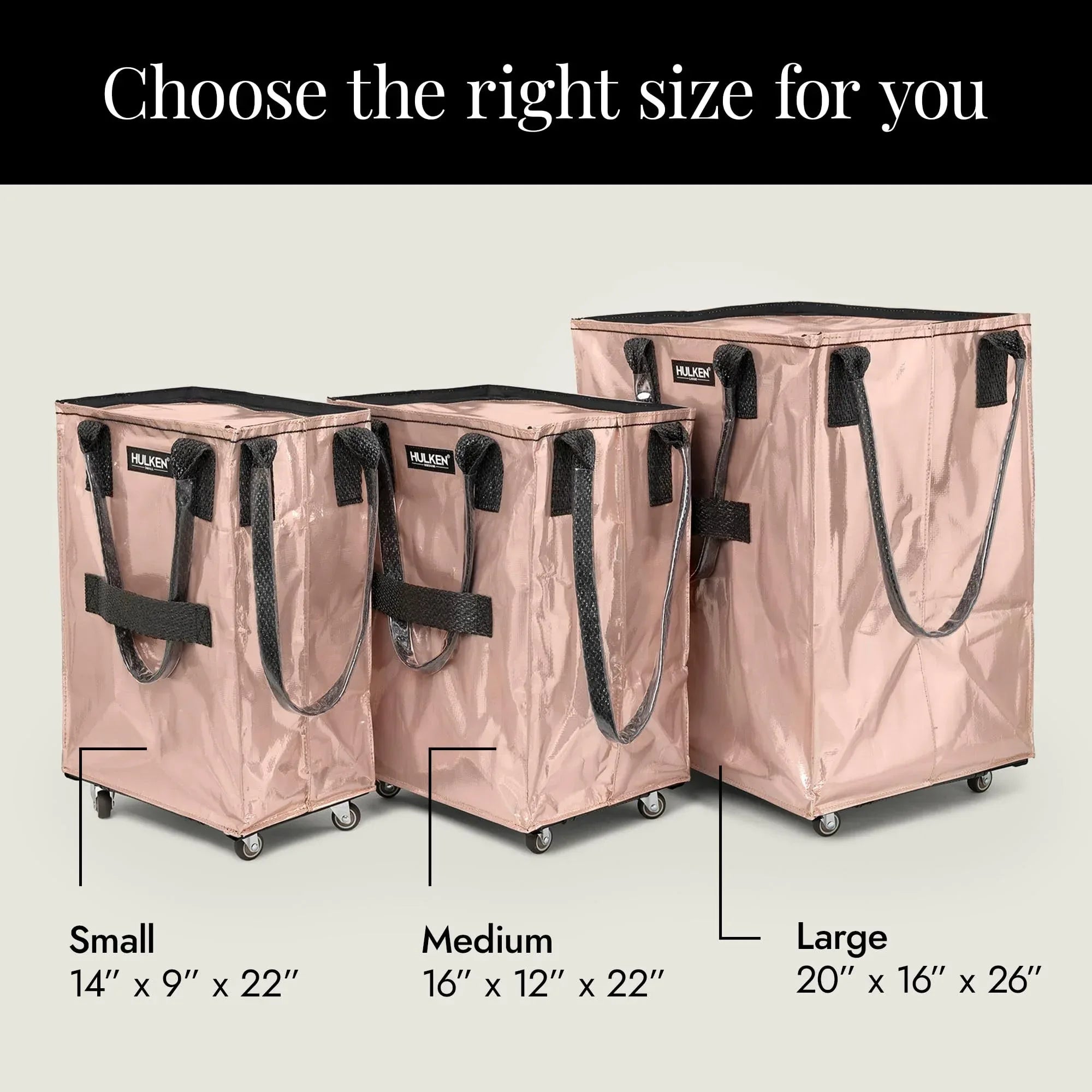 (Medium, Rose Gold) Reusable Grocery Bag On Wheels, Shopping Trolley, Rolling Tote, Zipper Closure, Lightweight, Carries Up to 66 lb, Folds Flat, Unbreakable Handles - Unique Gift Market