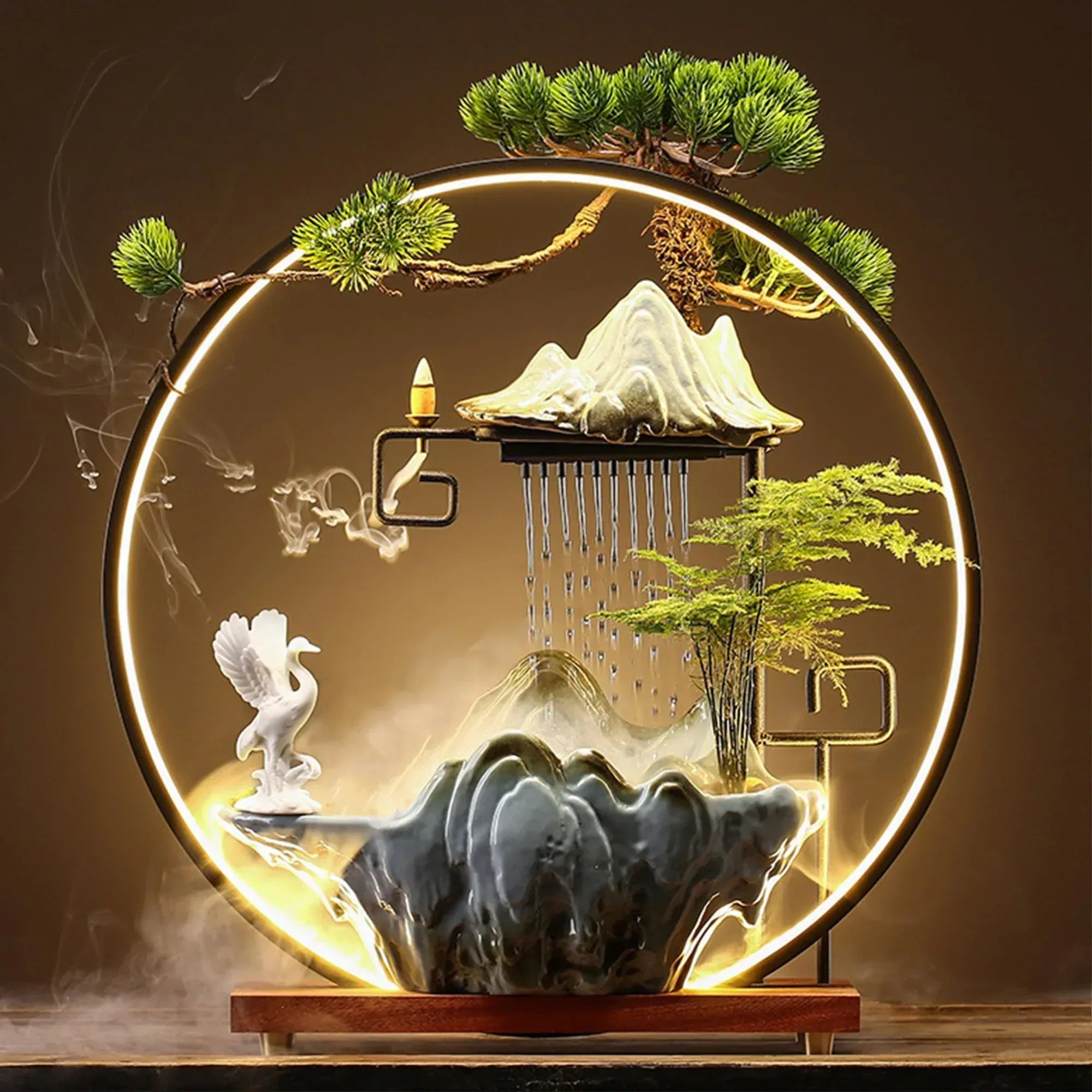 Buddha Tabletop Fountain Indoor Waterfall Fountain Office Tabletop Water Fountain with Lights Backflow Incense Burner Ceramic Indoor Zen Decor for Home Office Yoga Meditation (Buddha) - Unique Gift Market