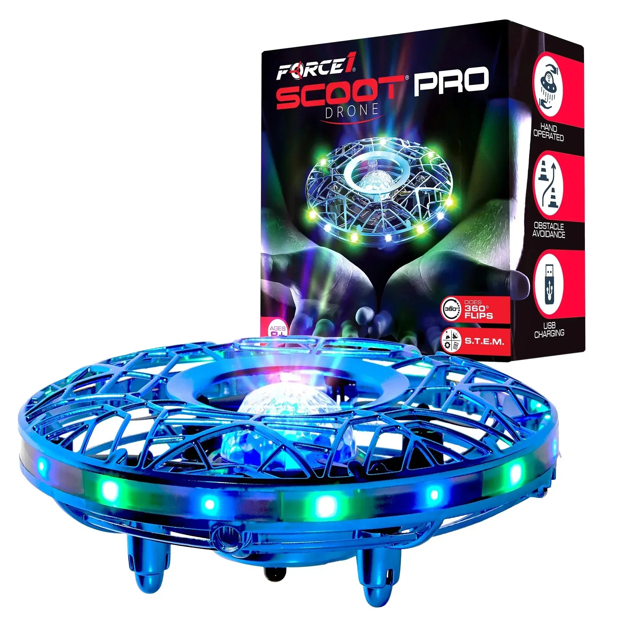 Force1 Scoot Hand Operated Drone for Kids or Adults - Hands Free Motion Sensor Mini Drones, Easy LED Indoor Rechargeable UFO Toy Flying Orb Ball Drone Toys for Boys and Girls (Blue) - Unique Gift Market