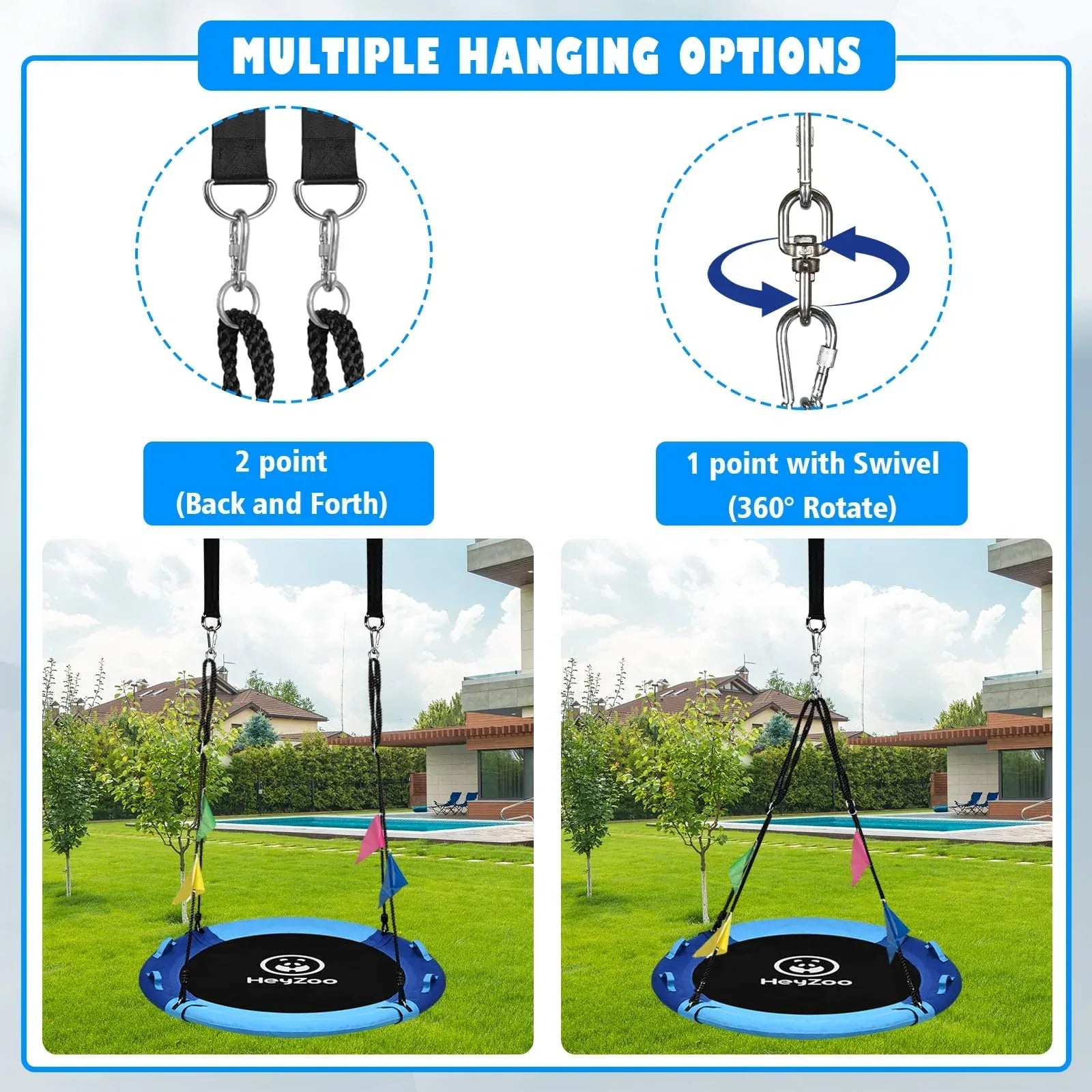 43 Inch Tree Swing, 900lbs Weight Capacity Saucer Swing Sets for Kids & Adults, with 360 Degree Swivel and Adjustable Hanging Strap, Green and Blue - Unique Gift Market