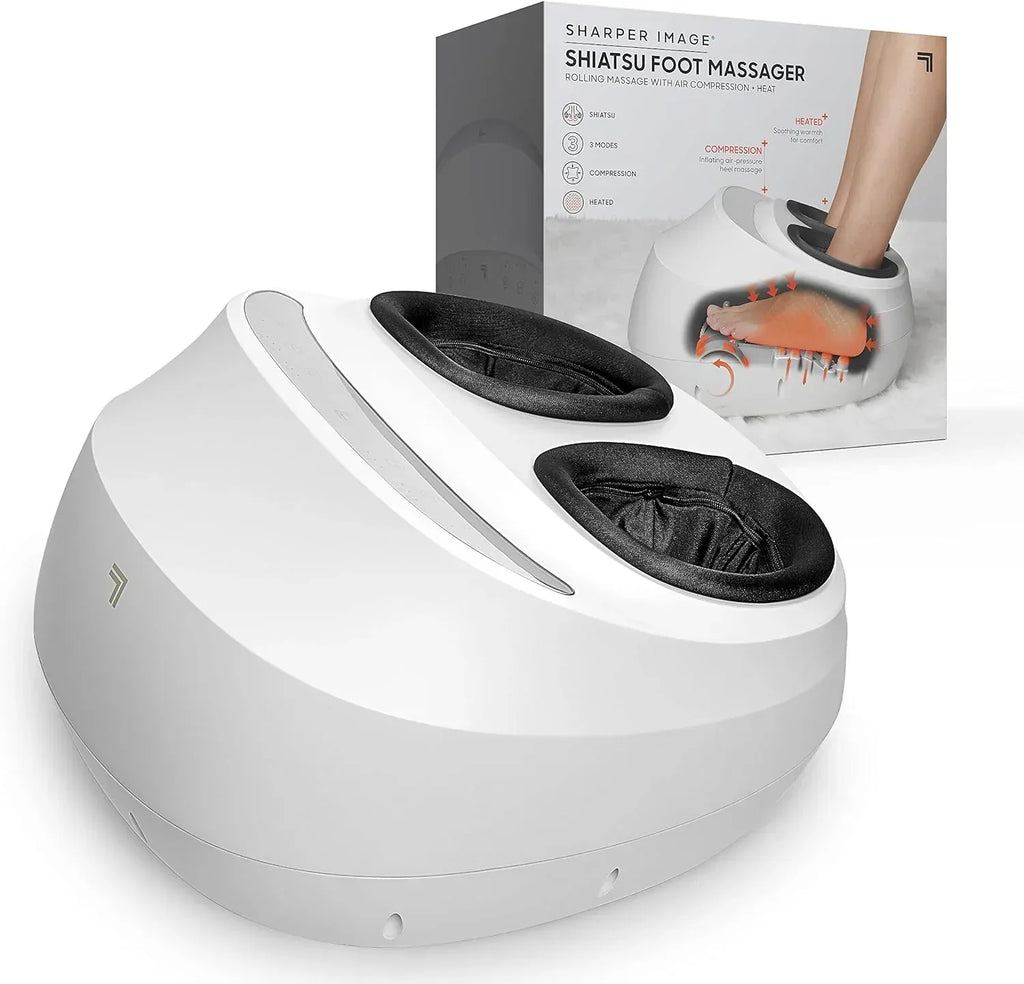 Sharper Image Electric Shiatsu Foot Massager with Heat & Air Compression, Deep Kneading Rollers & Washable Cover, Targets Heels, Balls & Arches up to Mens Size 12, Gift for Women & Men - Unique Gift Market