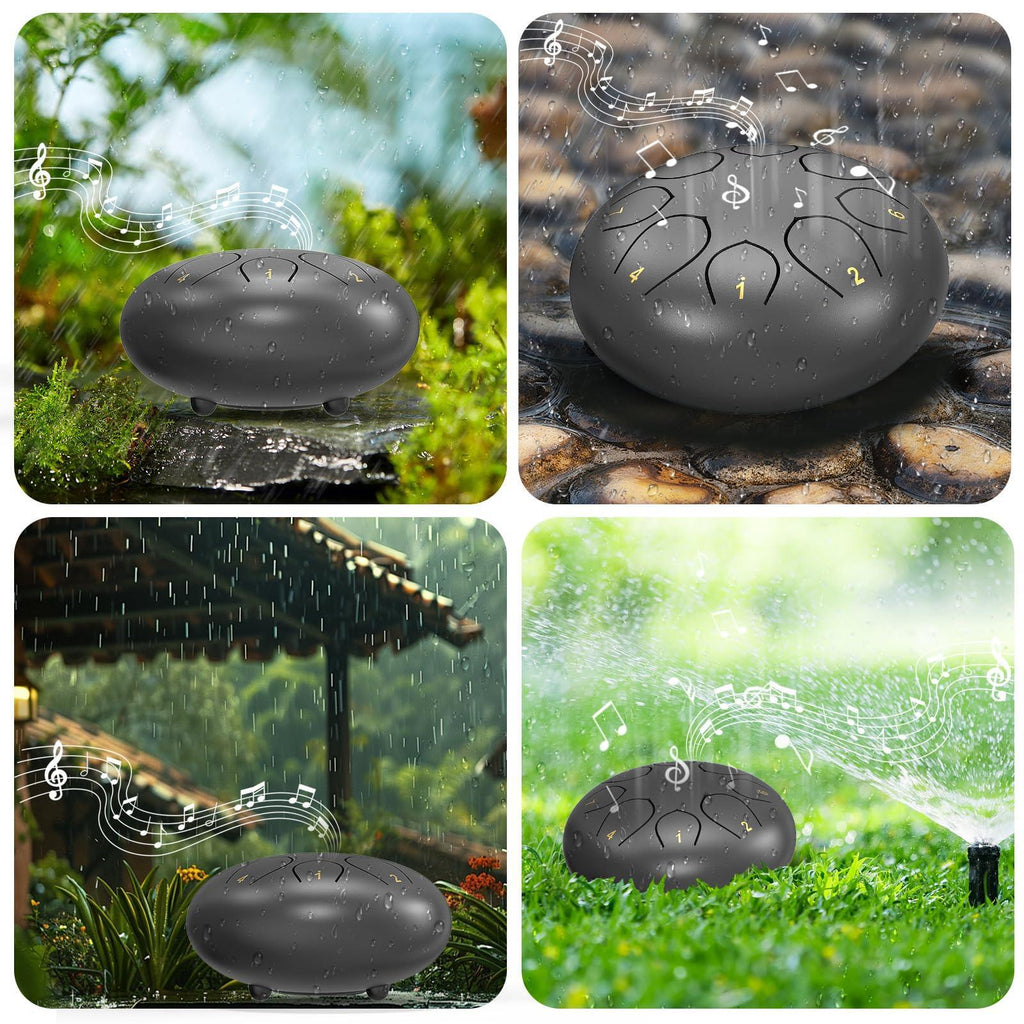 Rain Drum for Outside Garden, 6 Inches 8 Notes Steel Tongue Chakra Drums, Waterproof Meditation Rain Chime, Musical Instruments for Adult Gift with Bag, Music Book, Drum Mallets (Green) - Unique Gift Market