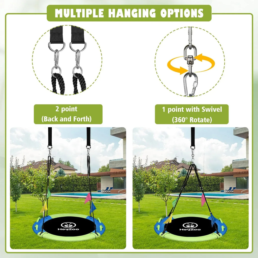 43 Inch Tree Swing, 900lbs Weight Capacity Saucer Swing Sets for Kids & Adults, with 360 Degree Swivel and Adjustable Hanging Strap, Green and Blue - Unique Gift Market
