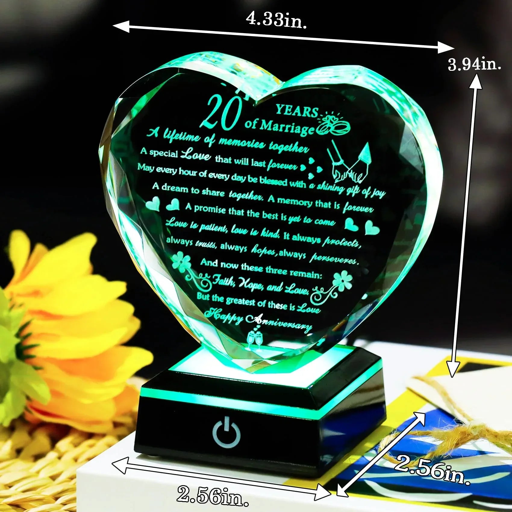 50th Wedding Anniversary Crystal Gifts for Couples Parents with Colorful LED Base Heart Romantic Happy 50th Anniversary Plaque Gift for Husband Wife 50 Years of Marriage Gifts for Her Him - Unique Gift Market
