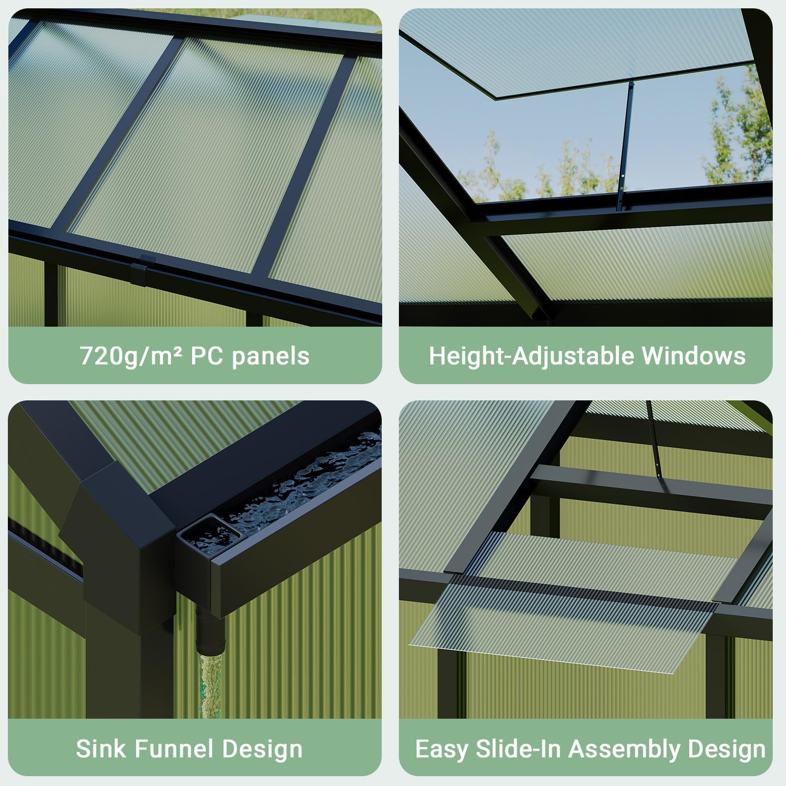 6×8FT Greenhouses for Outdoors, Aluminum Polycarbonate Greenhouses with Roof Vent - Heavy-Duty Walk-in Green Houses for All-Season Backyard Gardening