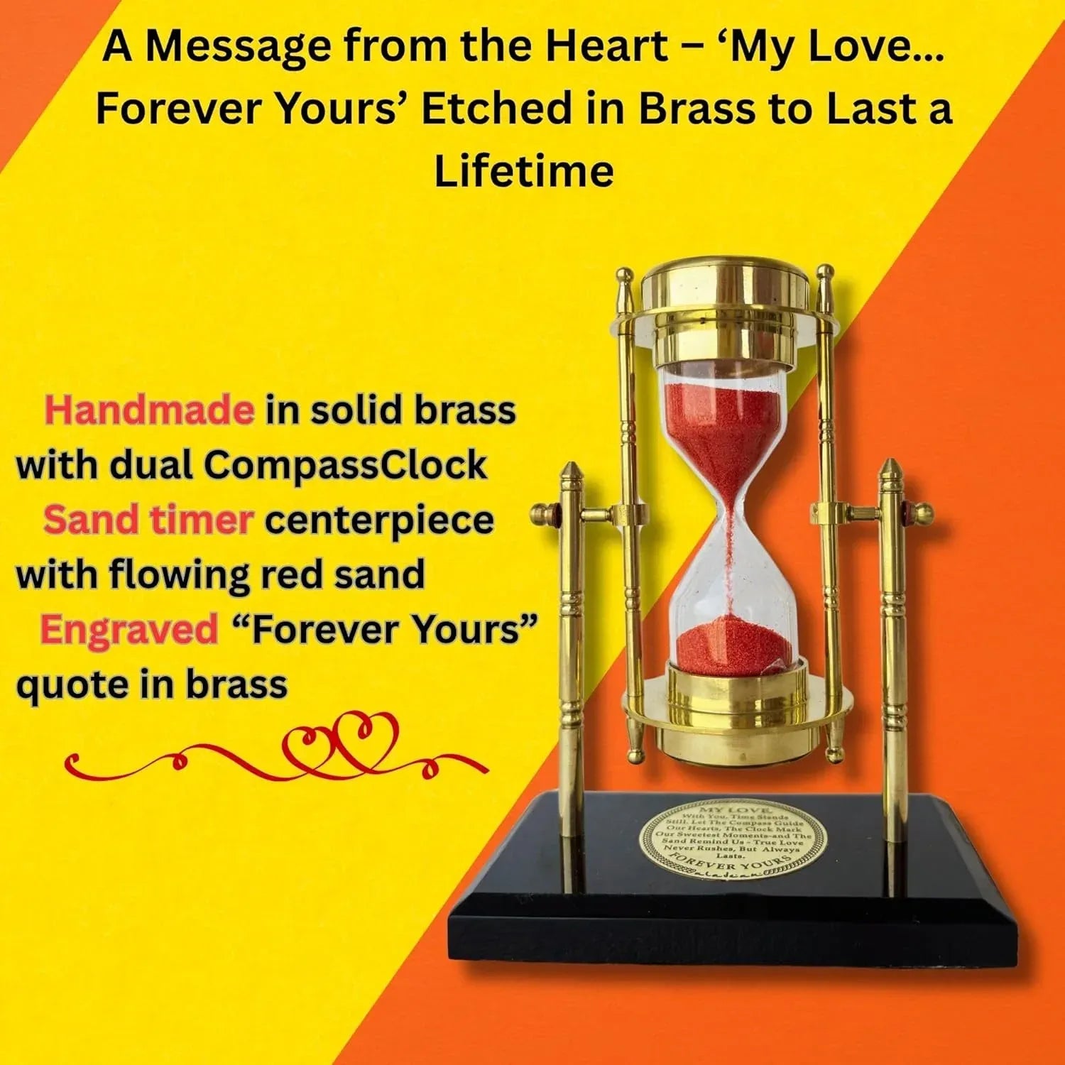 GUAAFA My Love Brass Sandtimer ClockCompass | Romantic Gift for Men Women, Husband Wife, Boyfriend Girlfriend - Engraved Quote - Unique Gift Market