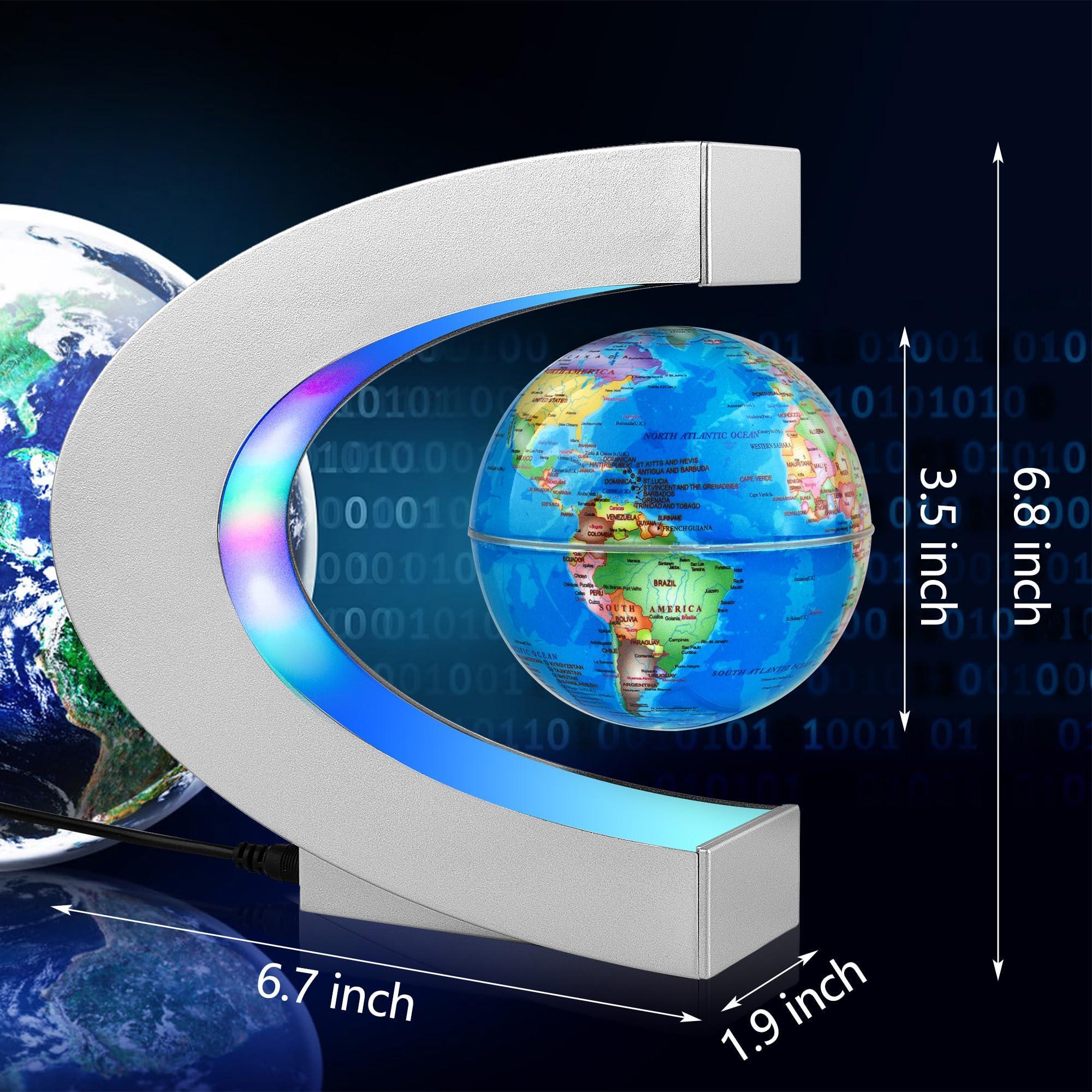 Magnetic Levitating Globe with LED Light, Cool Tech Gift for Men Father Boys and Girls , Birthday Gifts for Kids, Floating Globes World Desk Gadget Decor in Office Home/Display Frame Stand - Unique Gift Market