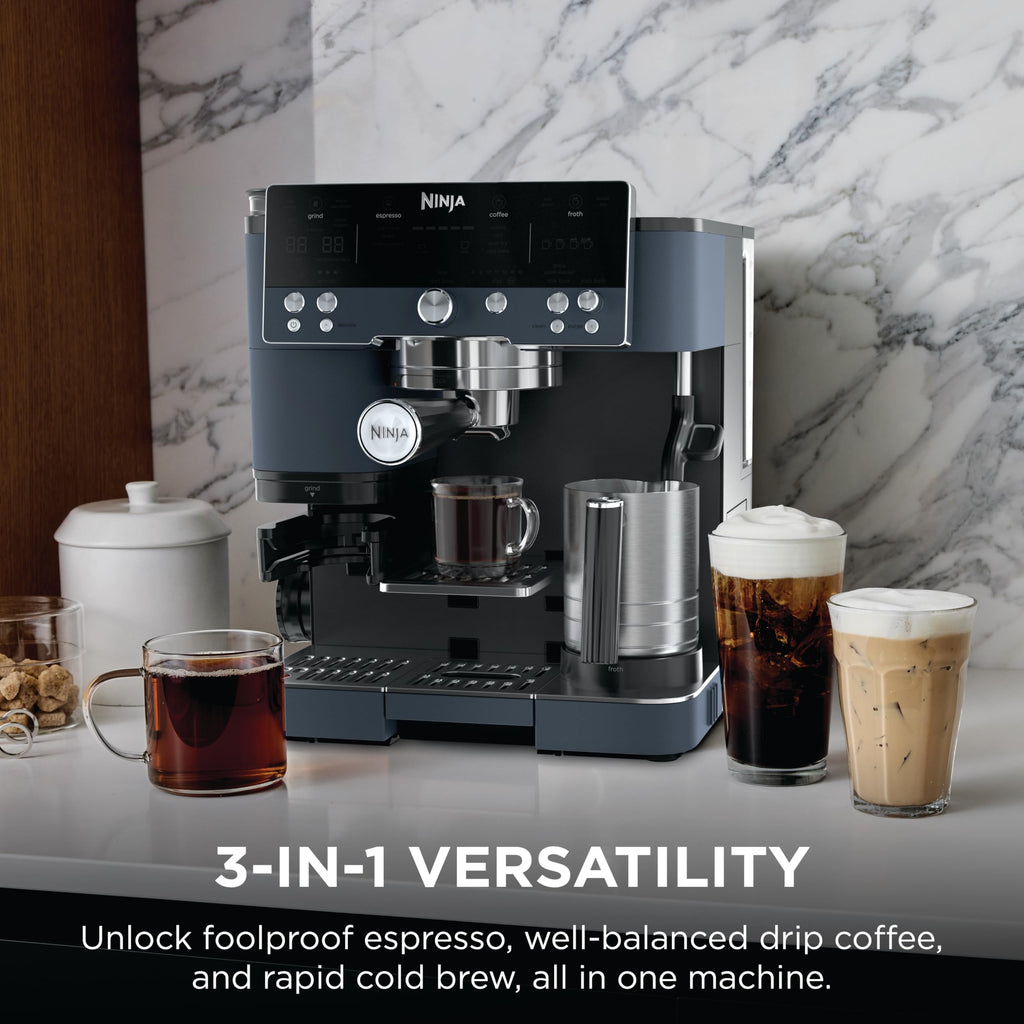 Ninja Luxe Café 3-in-1 Espresso, Drip Coffee and Cold Brew Machine | Integrated Coffee Grinder, Milk Frother, Assisted Tamper & Built-In Espresso Accessory Storage | Stainless Steel | ES601