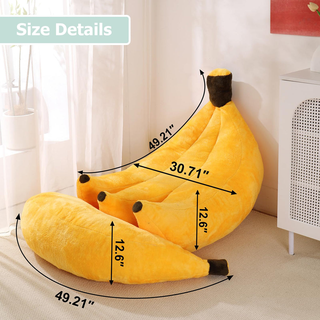 Banana Bean Bag Chair with Ottoman, Floor Sofa Bed with Footrest, Comfy Convertible Lounger for Teens & Adults, Plush Couch for Bedroom, Living Room or Dorm, M-Yellow