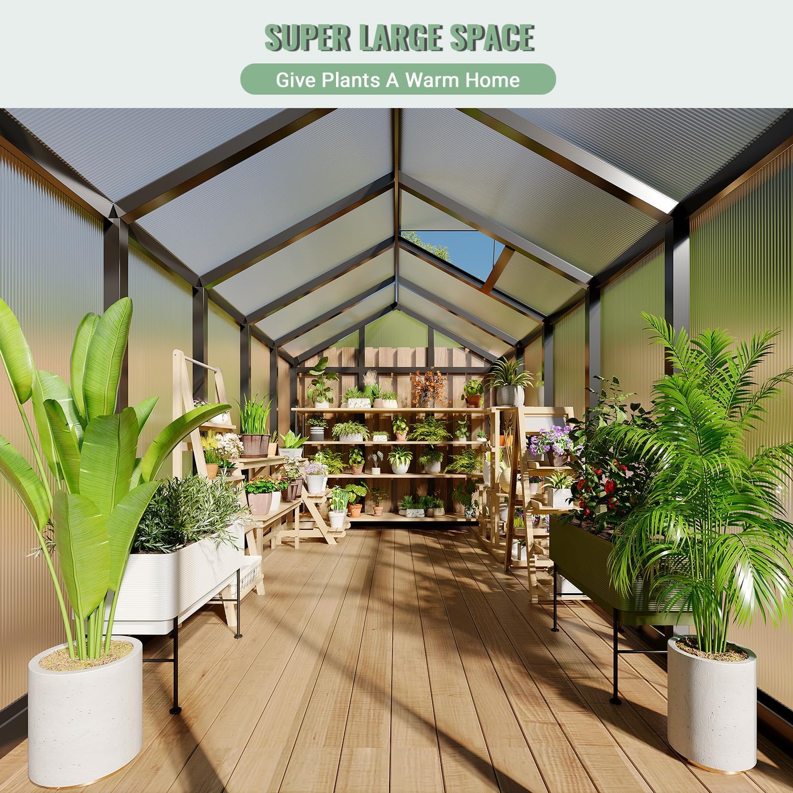 6×8FT Greenhouses for Outdoors, Aluminum Polycarbonate Greenhouses with Roof Vent - Heavy-Duty Walk-in Green Houses for All-Season Backyard Gardening