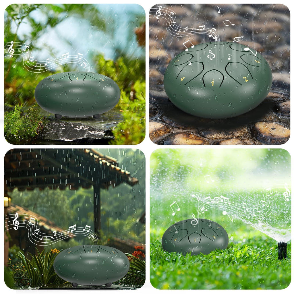 Rain Drum for Outside Garden, 6 Inches 8 Notes Steel Tongue Chakra Drums, Waterproof Meditation Rain Chime, Musical Instruments for Adult Gift with Bag, Music Book, Drum Mallets (Green) - Unique Gift Market