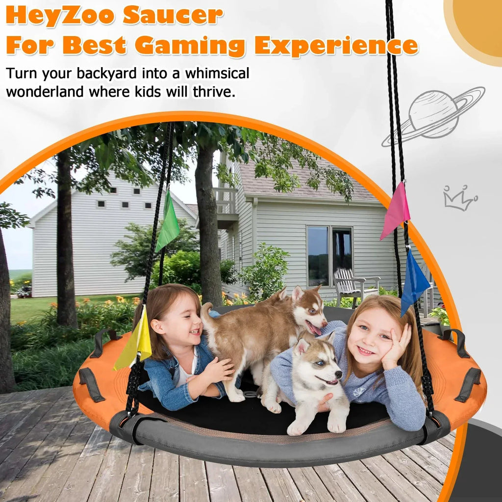 43 Inch Tree Swing, 900lbs Weight Capacity Saucer Swing Sets for Kids & Adults, with 360 Degree Swivel and Adjustable Hanging Strap, Green and Blue - Unique Gift Market