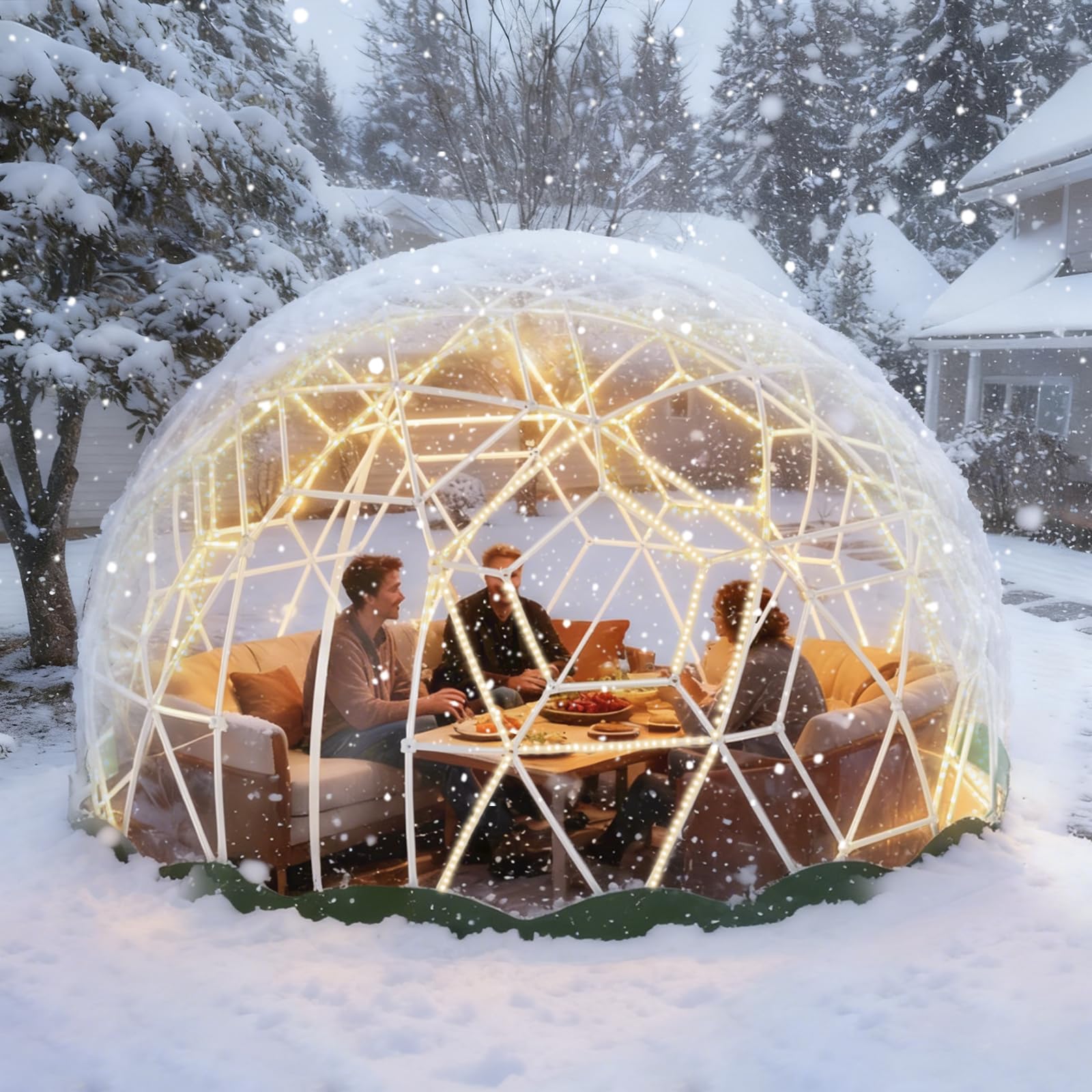 Garden Dome Bubble Tent House Outdoor, Upgraded Geodesic Dome Greenhouse with Transparent PVC Cover, Weatherproof Greenhouse Suitable for Patio (WHITE-12FT)