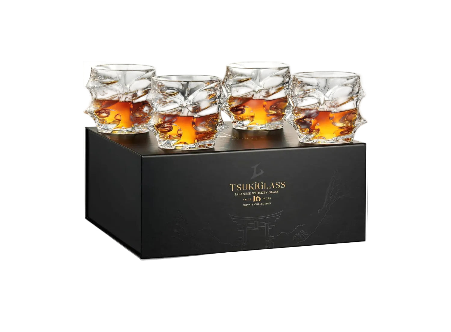 TSUKIGLASS® Storm Premium Japanese Crystal Whisky Glasses Set of 4 - Gift Ready Box, 100% Ultra Clarity Lead-Free Crystal, 10oz Tumblers for Bourbon, Scotch & Cocktails, Luxury Gift for Men - Unique Gift Market