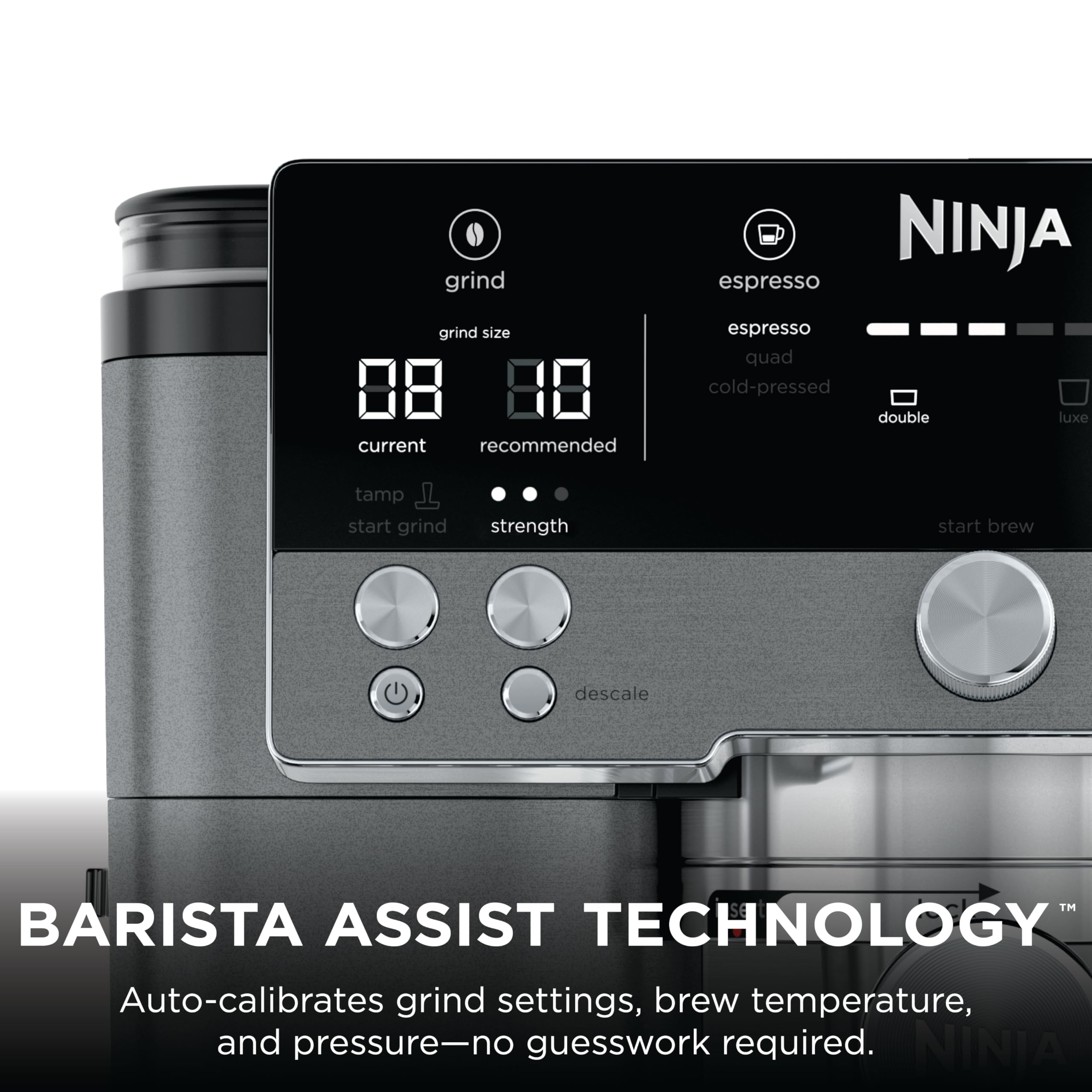 Ninja Luxe Café 3-in-1 Espresso, Drip Coffee and Cold Brew Machine | Integrated Coffee Grinder, Milk Frother, Assisted Tamper & Built-In Espresso Accessory Storage | Stainless Steel | ES601