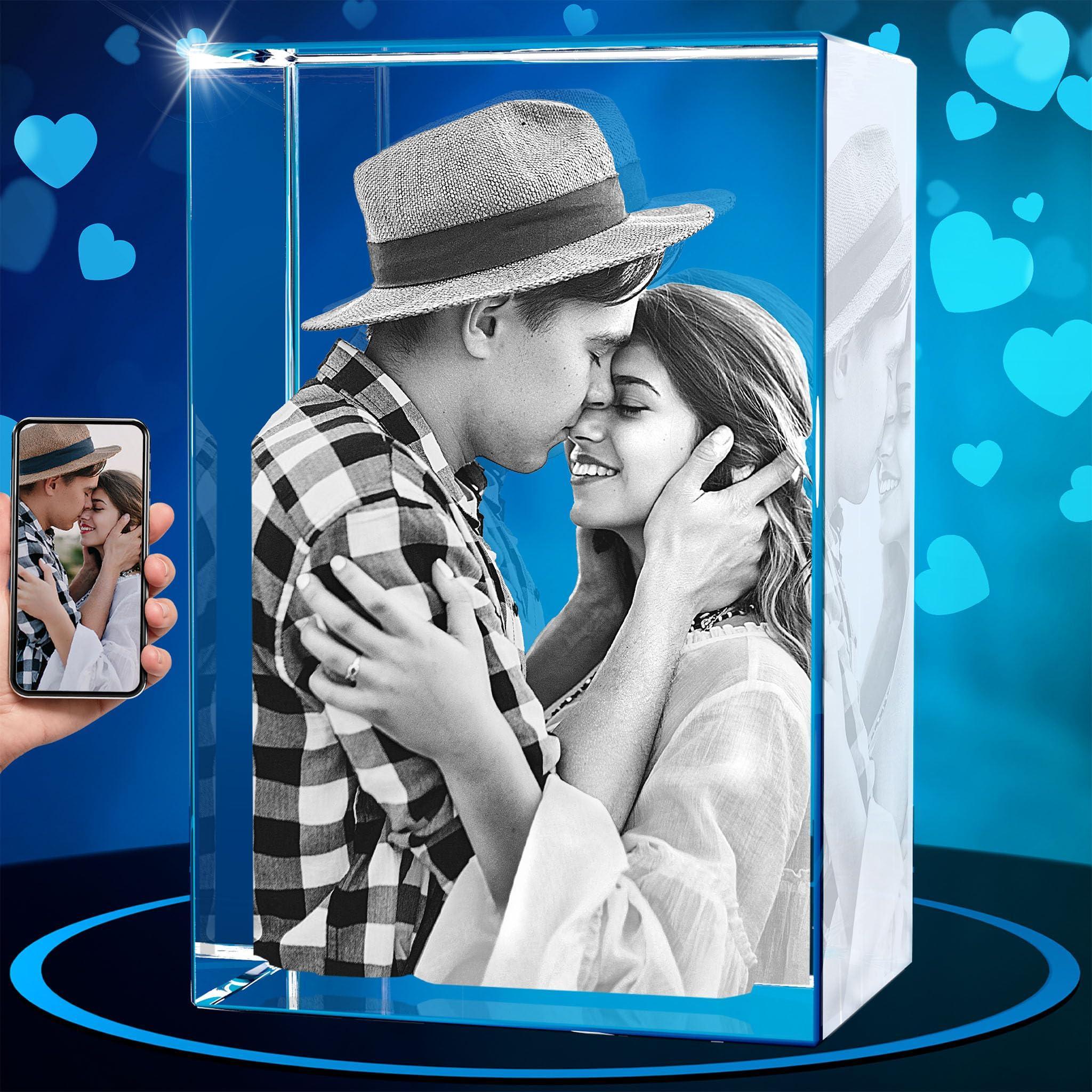 ArtPix 3D Crystal Photo, Valentines Day Personalized Gifts for Women, Wife, Men, Her, Him, Great V-Day Custom Gift With Your Own Photo, Customized Glass 3D Laser Etched Picture Wedding - Unique Gift Market
