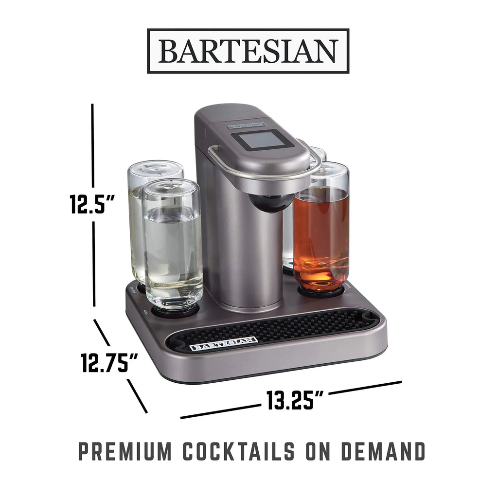 Bartesian Professional Cocktail Machine and Margarita Maker - High Capacity Bar Cocktail Mixer with 5 Premium Glass Bottles for Parties and Entertaining - Push-Button Technology and Easy Clean Design - Unique Gift Market