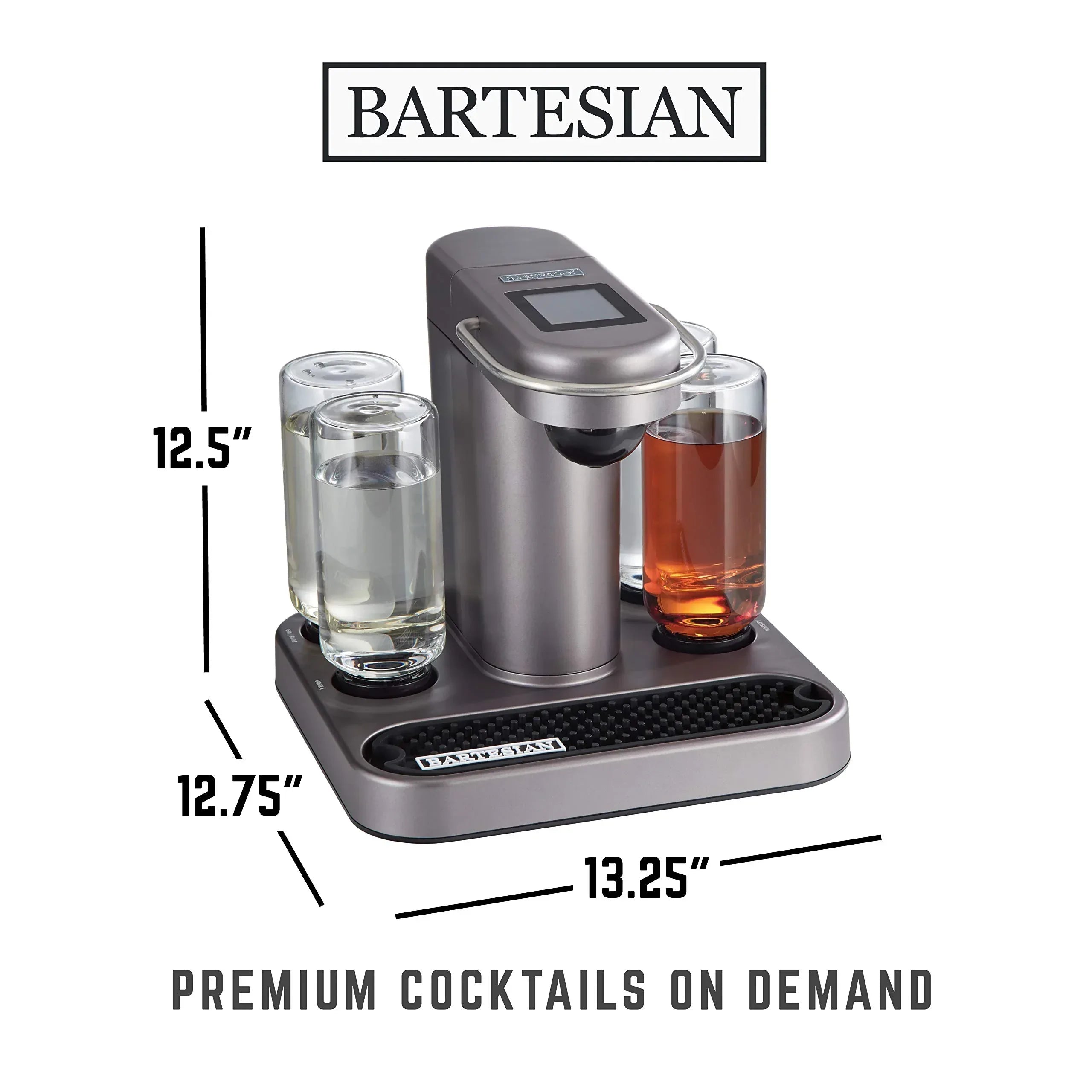 Bartesian Professional Cocktail Machine and Margarita Maker - High Capacity Bar Cocktail Mixer with 5 Premium Glass Bottles for Parties and Entertaining - Push-Button Technology and Easy Clean Design - Unique Gift Market