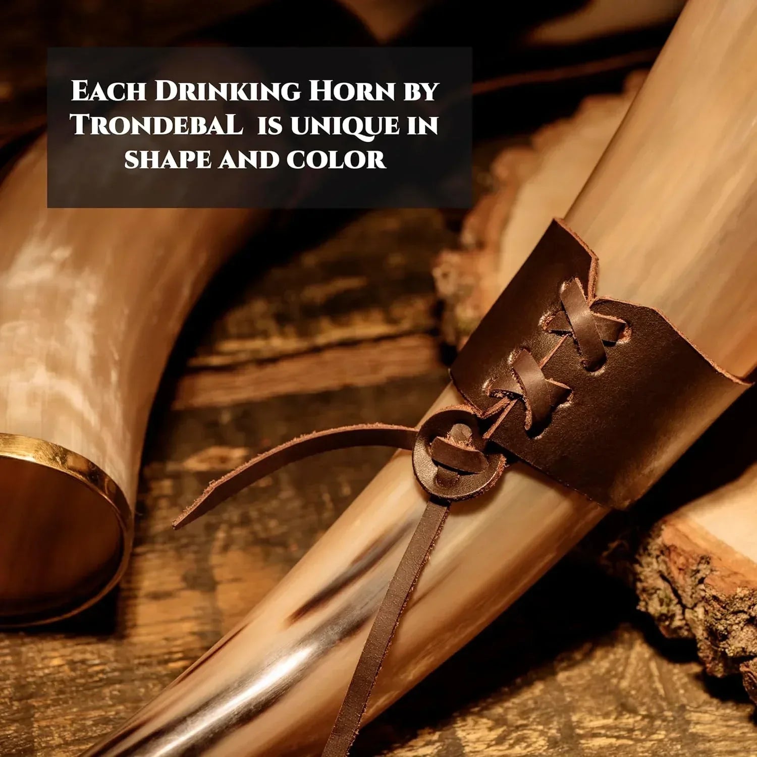 Viking Drinking Horn with Stand - Unique Gifts for Men, Large 15-20 Oz Natural Ox Horn Cool Unique Beer Gift for Brother or Dad, Home Decor Accessories Handcrafted for Mead, Ale, and More - Unique Gift Market