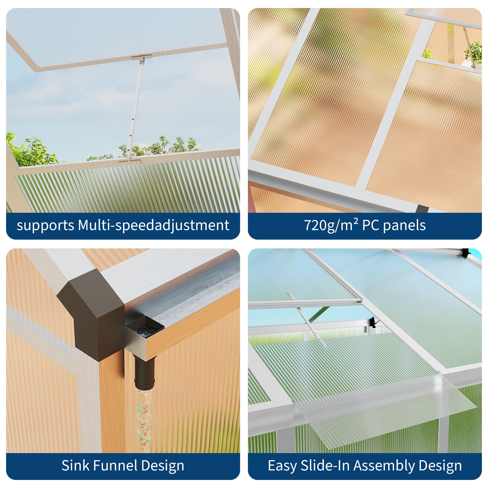 8×10 FT Greenhouse, Large Walk in Greenhouses for Outdoors and Garden Planting, Polycarbonate Greenhouse with Enhanced Aluminum Frame, Green Houses with Quick Setup Structure and Roof Vent, Green