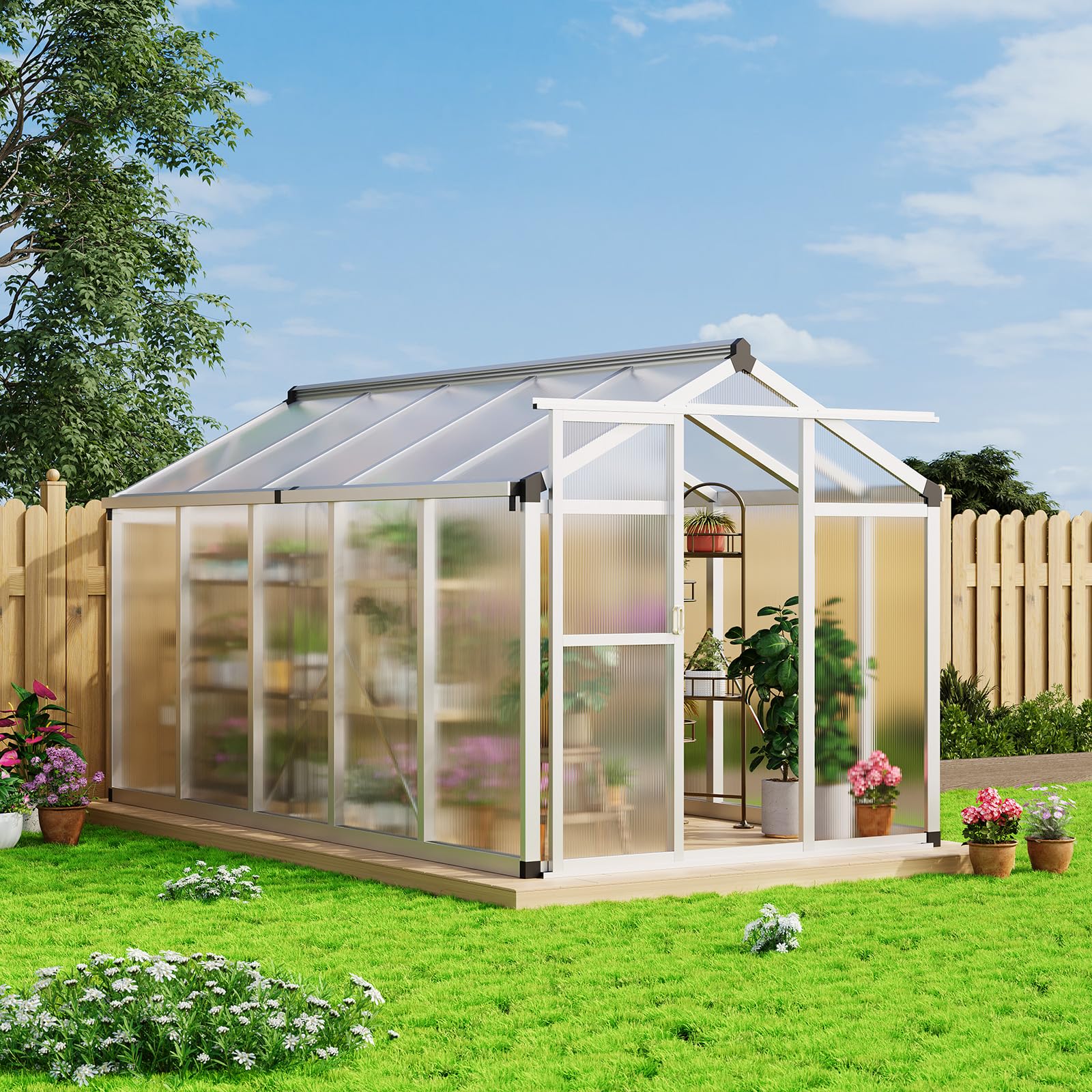 6×8FT Greenhouses for Outdoors, Aluminum Polycarbonate Greenhouses with Roof Vent - Heavy-Duty Walk-in Green Houses for All-Season Backyard Gardening