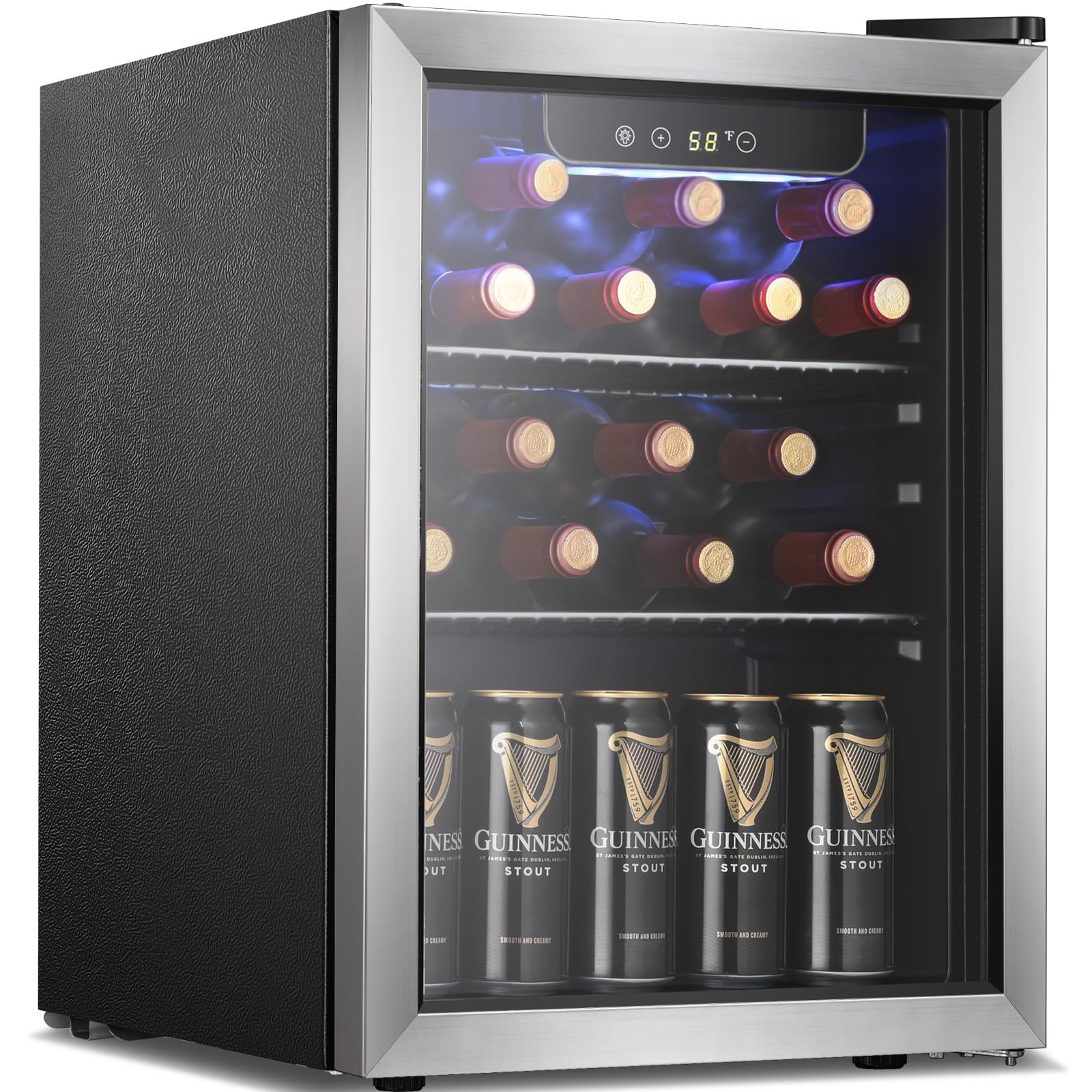 Antarctic Star 18L Beverage Refrigerator Cooler 24Can, Mini Fridge with Quiet Compressor, LED Light,Freestanding Small Fridge with Electronic Temperature Control for Home and Bar(40-61 ℉)