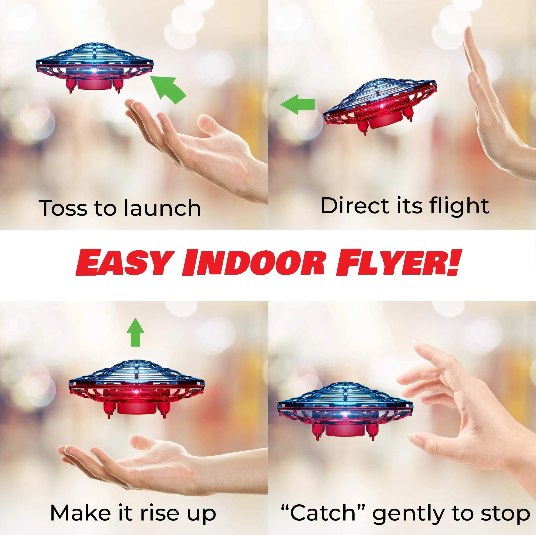 Force1 Scoot Hand Operated Drone for Kids or Adults - Hands Free Motion Sensor Mini Drones, Easy LED Indoor Rechargeable UFO Toy Flying Orb Ball Drone Toys for Boys and Girls (Blue) - Unique Gift Market