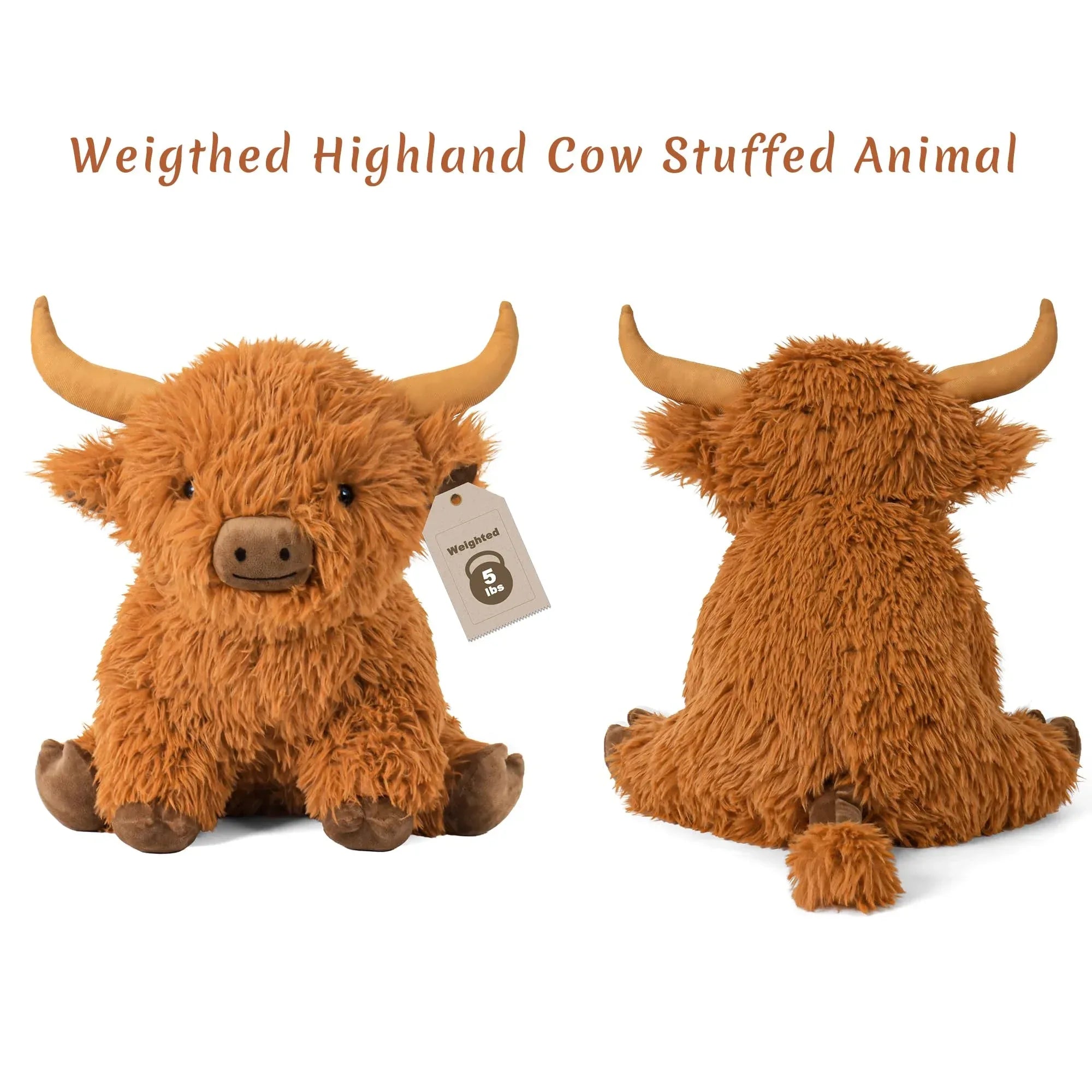 Wepop 5lbs Highland Cow Weighted Stuffed Animals, 22in Giant Highland Cow Gift Plush Toy,Adorable Stuffed Animal for Kids and Adults Highland Cattle Plushie Pillow Decor - Unique Gift Market
