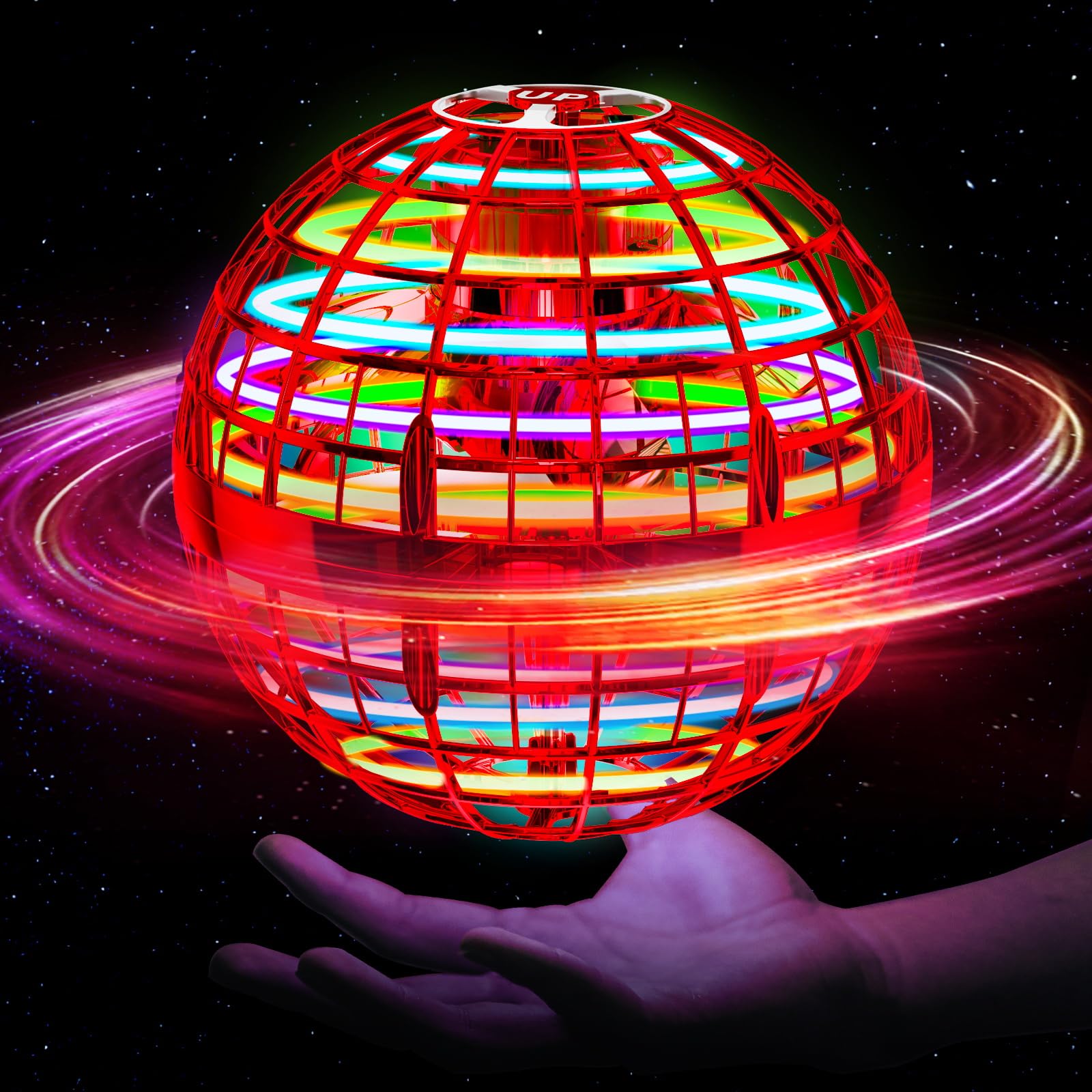 Flying Orb Ball (Blue, 2025 Upgraded) with Dazzling Lights, Magic Hover Spinner, Cool Boomerang Drone, Floating Cosmic Globe, Kids Toys Gifts for 6 7 8 9 10 Year Old Boys Girls
