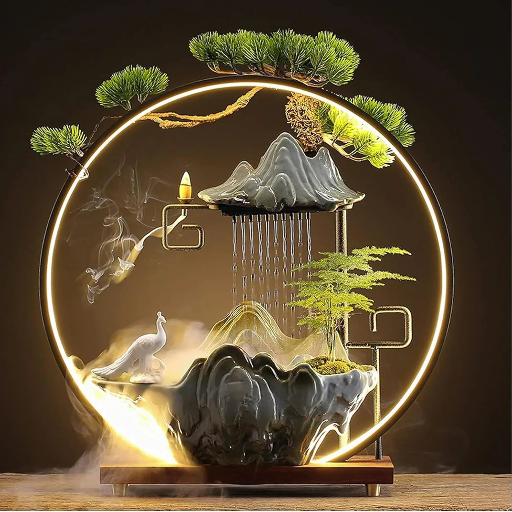 Buddha Tabletop Fountain Indoor Waterfall Fountain Office Tabletop Water Fountain with Lights Backflow Incense Burner Ceramic Indoor Zen Decor for Home Office Yoga Meditation (Buddha) - Unique Gift Market