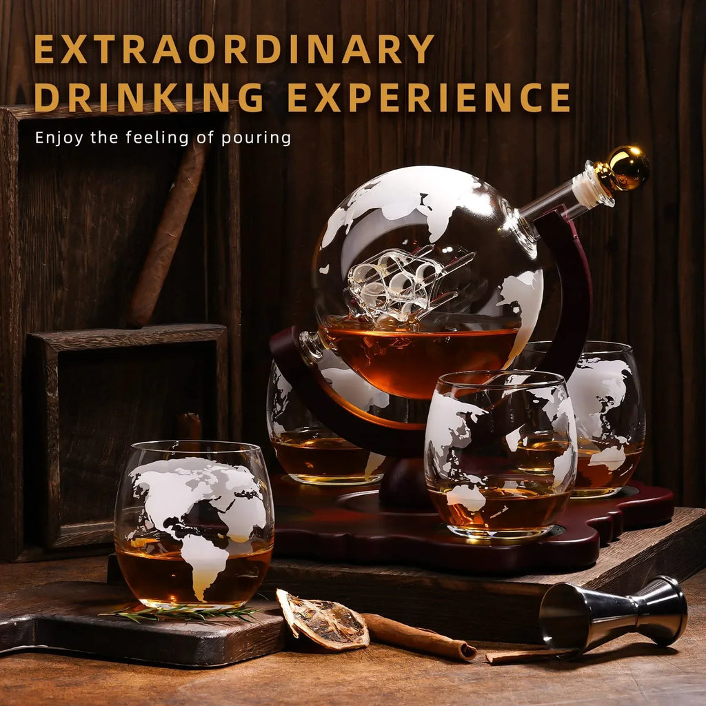 Gifts for Men Dad Husband Christmas, Whiskey Globe Decanter Set with 4 Etched Globe Glasses, Unique Anniversary Birthday Gifts for Brother Boyfriend, Cool Stocking Stuffers Bourbon Whikey Gifts - Unique Gift Market