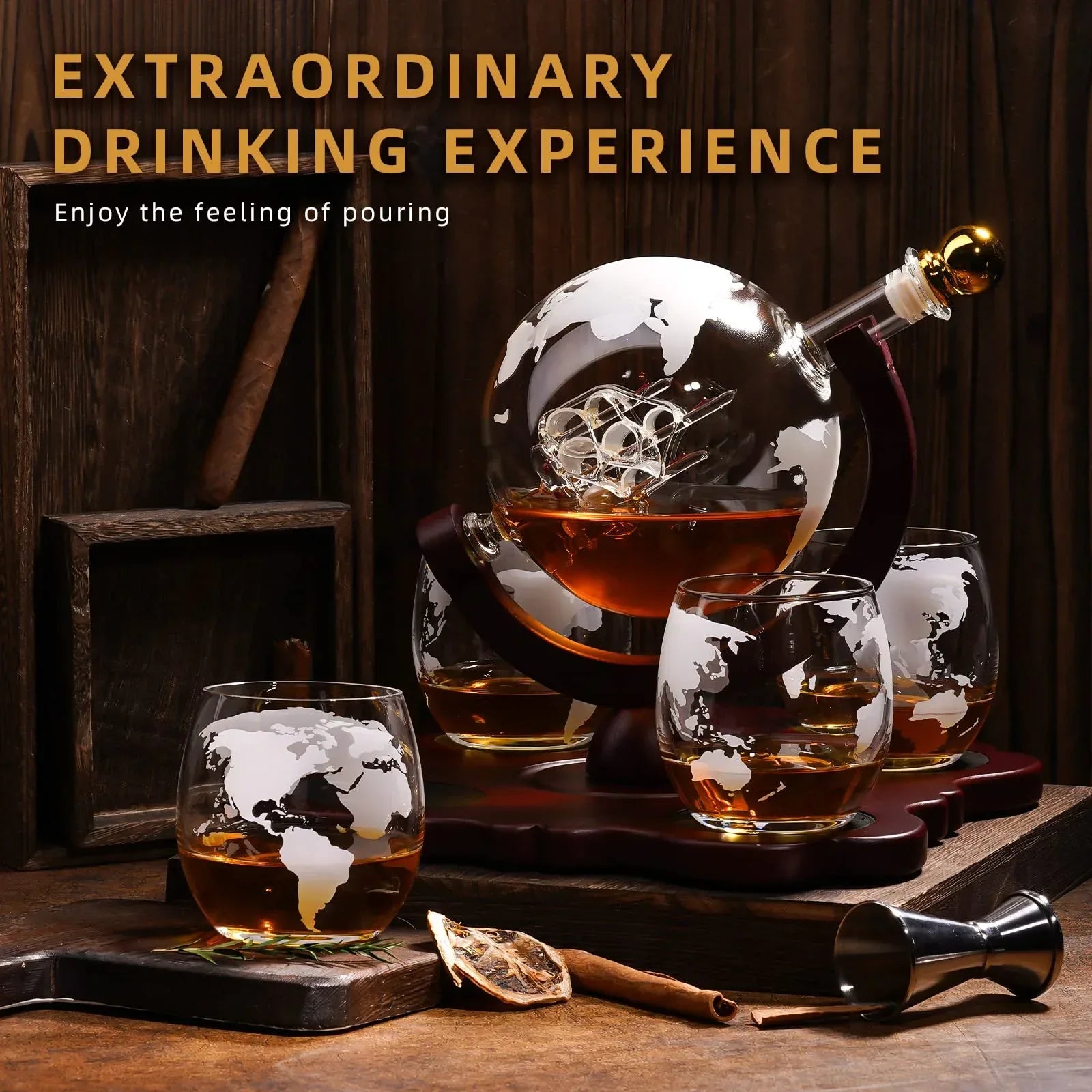 Gifts for Men Dad Husband Christmas, Whiskey Globe Decanter Set with 4 Etched Globe Glasses, Unique Anniversary Birthday Gifts for Brother Boyfriend, Cool Stocking Stuffers Bourbon Whikey Gifts - Unique Gift Market