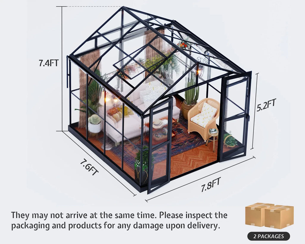 Jocisland 8x12x7.5 FT Greenhouse - Outdoor Aluminum Polycarbonate Greenhouse with Ventilation and Rain Gutter, 4 Swing Doors with Hook, Walk in Greenhouse for Outdoors Backyard Garden, Black - Unique Gift Market