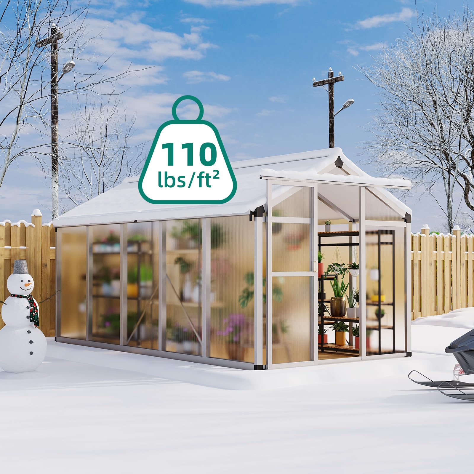 6×8FT Greenhouses for Outdoors, Aluminum Polycarbonate Greenhouses with Roof Vent - Heavy-Duty Walk-in Green Houses for All-Season Backyard Gardening