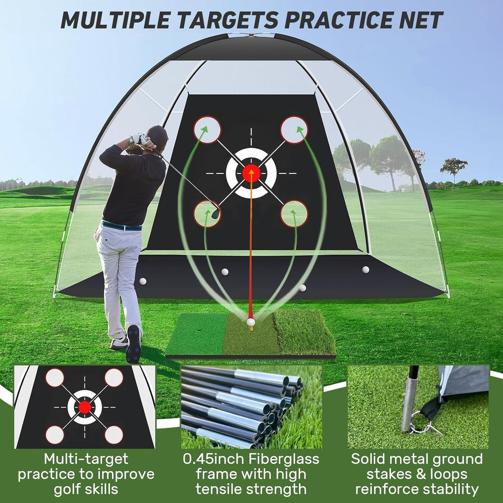 Golf Net with Practice Mat,Golf Hitting Aid Nets 10x7FT for Backyard Driving Chipping Training Swing with Target Mat Balls for Outdoor Indoor，Gifts for Men Dad Him and Golfer - Unique Gift Market