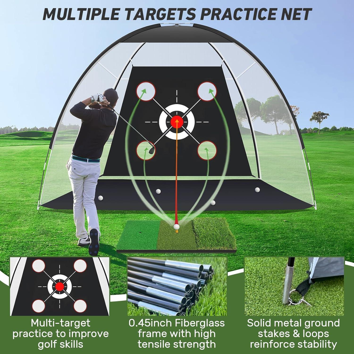 Golf Net with Practice Mat,Golf Hitting Aid Nets 10x7FT for Backyard Driving Chipping Training Swing with Target Mat Balls for Outdoor Indoor，Gifts for Men Dad Him and Golfer - Unique Gift Market
