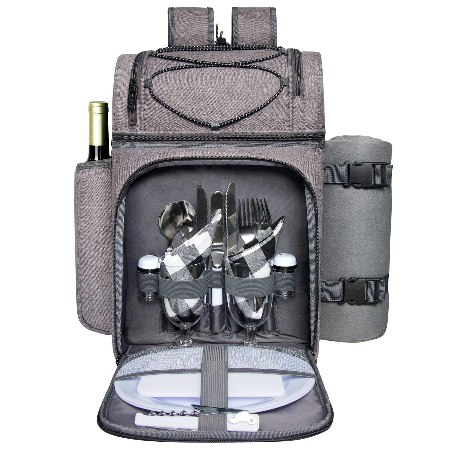 Hap Tim Picnic Basket Backpack for 2 Person with 2 Insulated Cooler Compartment, Wine Holder, Fleece Blanket, Cutlery Set, Wedding Gifts for Couples, Bridal Shower Gifts, Engagement Gifts - Unique Gift Market