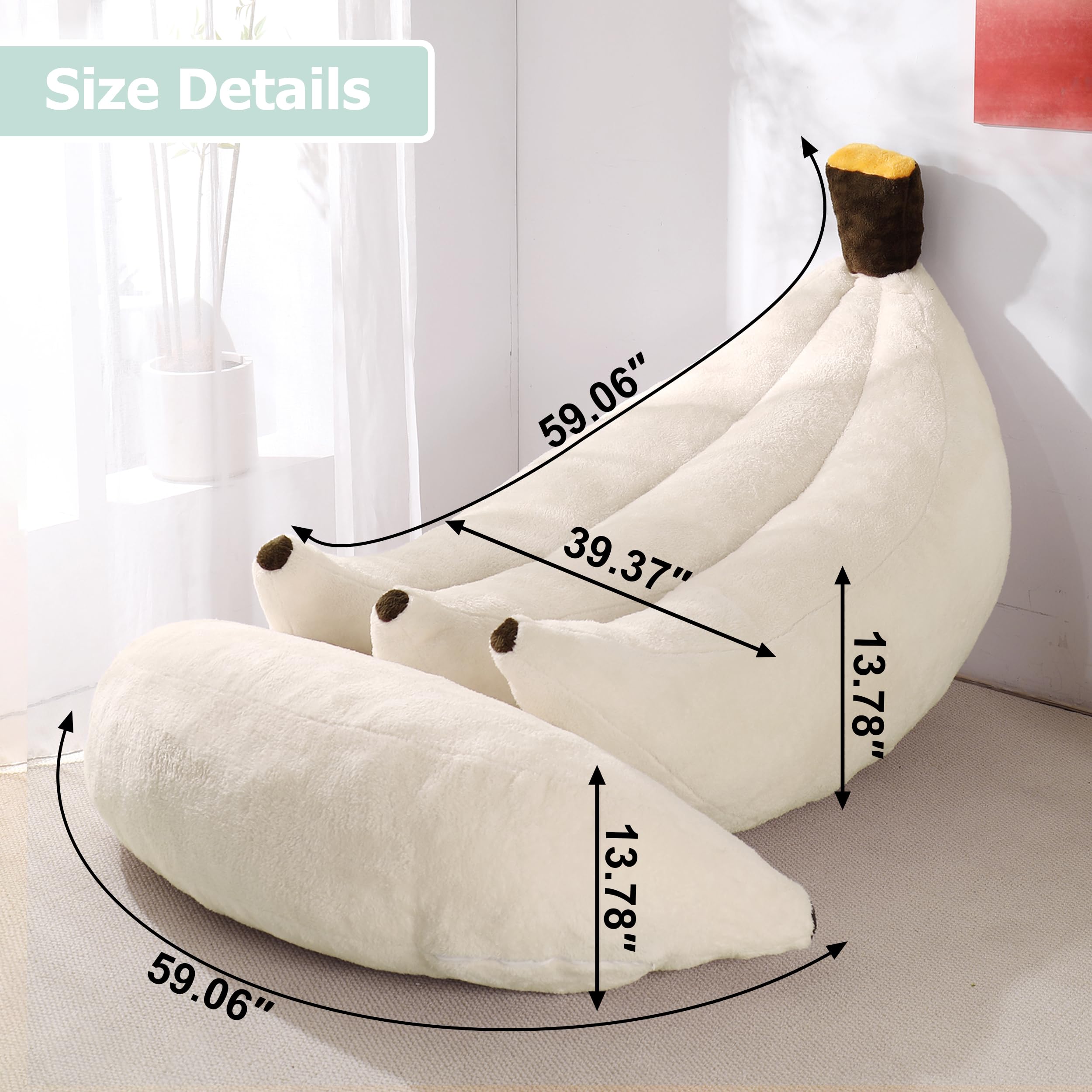 Banana Bean Bag Chair with Ottoman, Floor Sofa Bed with Footrest, Comfy Convertible Lounger for Teens & Adults, Plush Couch for Bedroom, Living Room or Dorm, M-Yellow