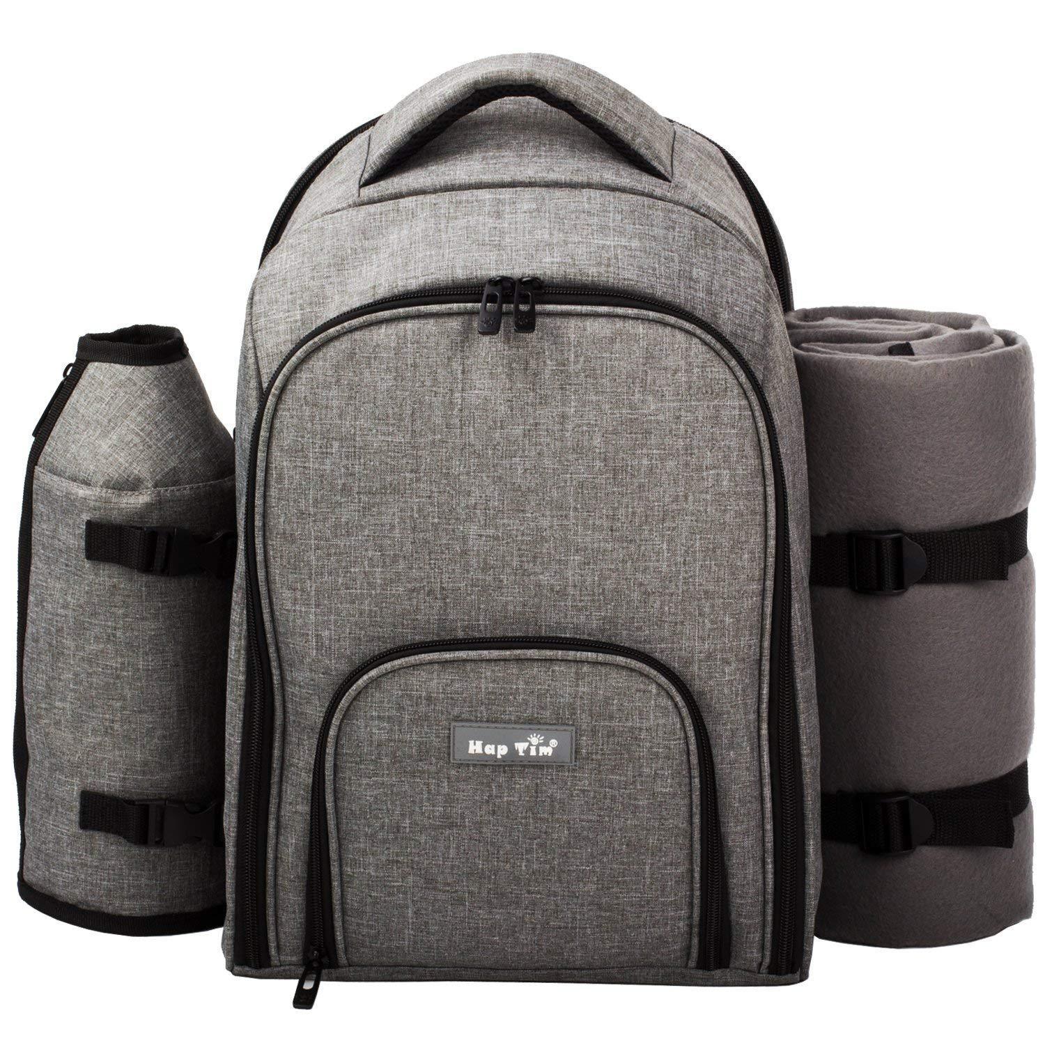 Hap Tim Picnic Basket Backpack for 2 Person with 2 Insulated Cooler Compartment, Wine Holder, Fleece Blanket, Cutlery Set, Wedding Gifts for Couples, Bridal Shower Gifts, Engagement Gifts - Unique Gift Market