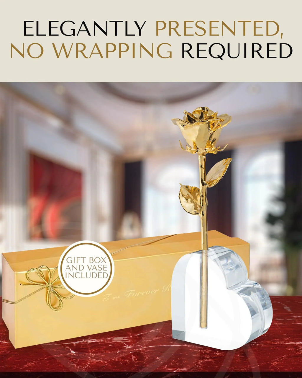 Forever Rose 24K Gold Dipped Real Rose – Handmade, Long-Lasting Preserved Flower in Gold Gift Box – Romantic Gift for Anniversary, Valentine's Day, Mother's Day, Birthday, Wedding, Wife, Girlfriend - Unique Gift Market