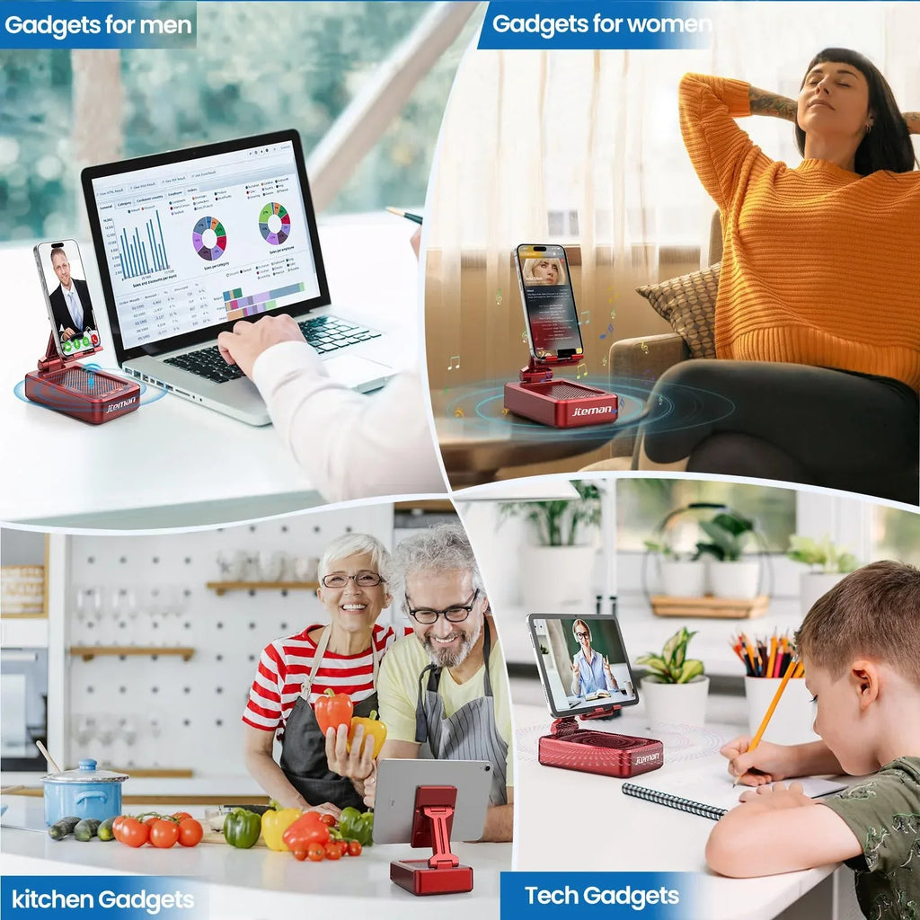 Cell Phone Stand with Wireless Bluetooth Speaker and Anti-Slip Base HD Surround Sound Perfect for Home and Outdoors with Bluetooth Speaker for Desk Compatible with iPhone/ipad/Samsung Galaxy - Unique Gift Market
