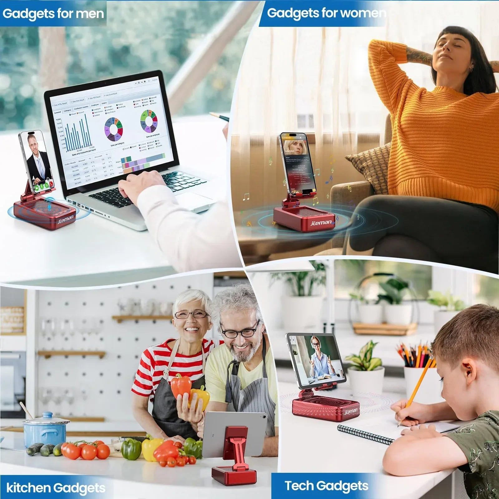 Cell Phone Stand with Wireless Bluetooth Speaker and Anti-Slip Base HD Surround Sound Perfect for Home and Outdoors with Bluetooth Speaker for Desk Compatible with iPhone/ipad/Samsung Galaxy - Unique Gift Market